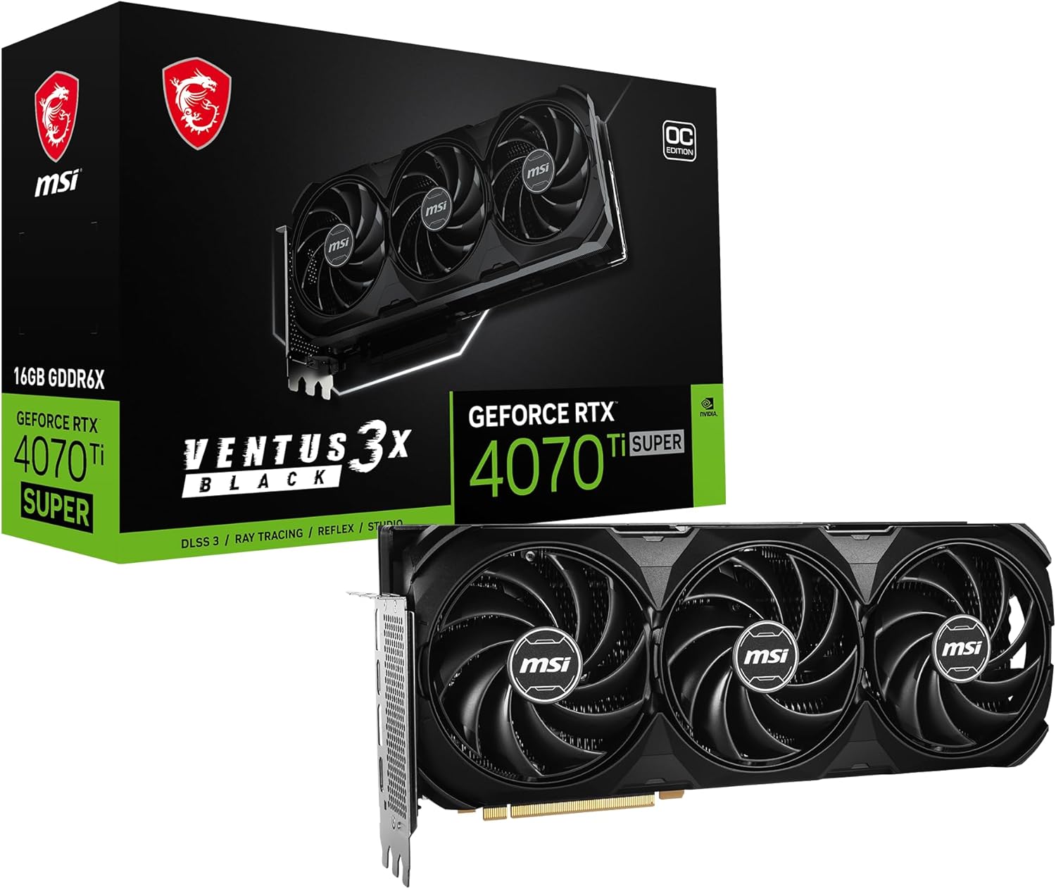 MSI GeForce RTX 4070 Ti Super 16G Ventus 3X Black OC Graphics Card (NVIDIA RTX 4070 Ti Super, 256-Bit, Extreme Clock: 2655 MHz, 16GB GDRR6X 21Gbps, HDMI/DP, Ada Lovelace Architecture)