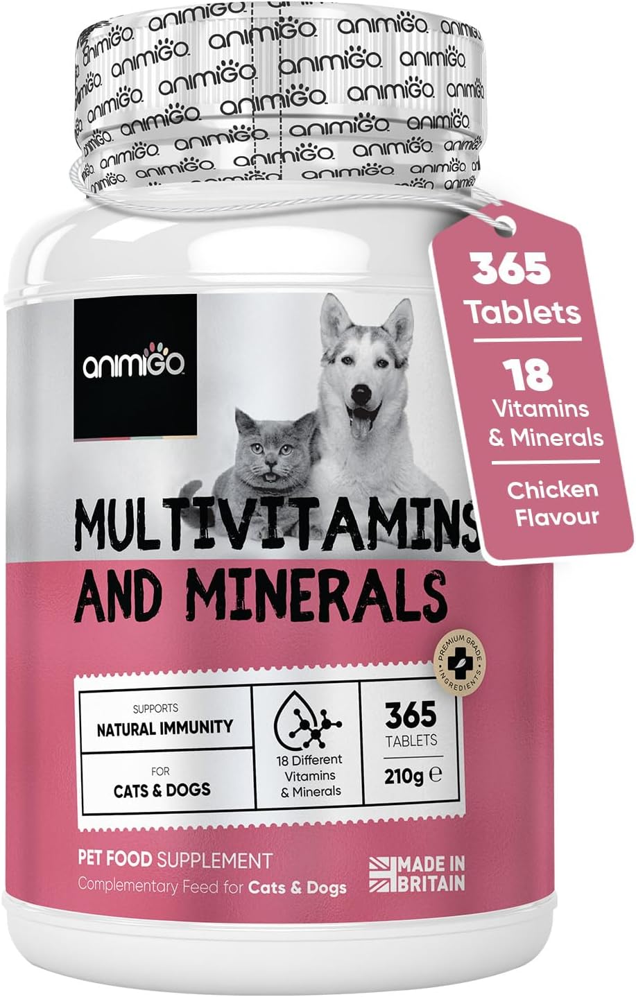 Multivitamins for Dogs & Cats - With 18 Vitamins & Minerals - 365 Chicken-Flavoured Tablets - Dog Vitamins and Supplements for Natural Immunity, Skin, Coat, Muscles & Joints for All Ages