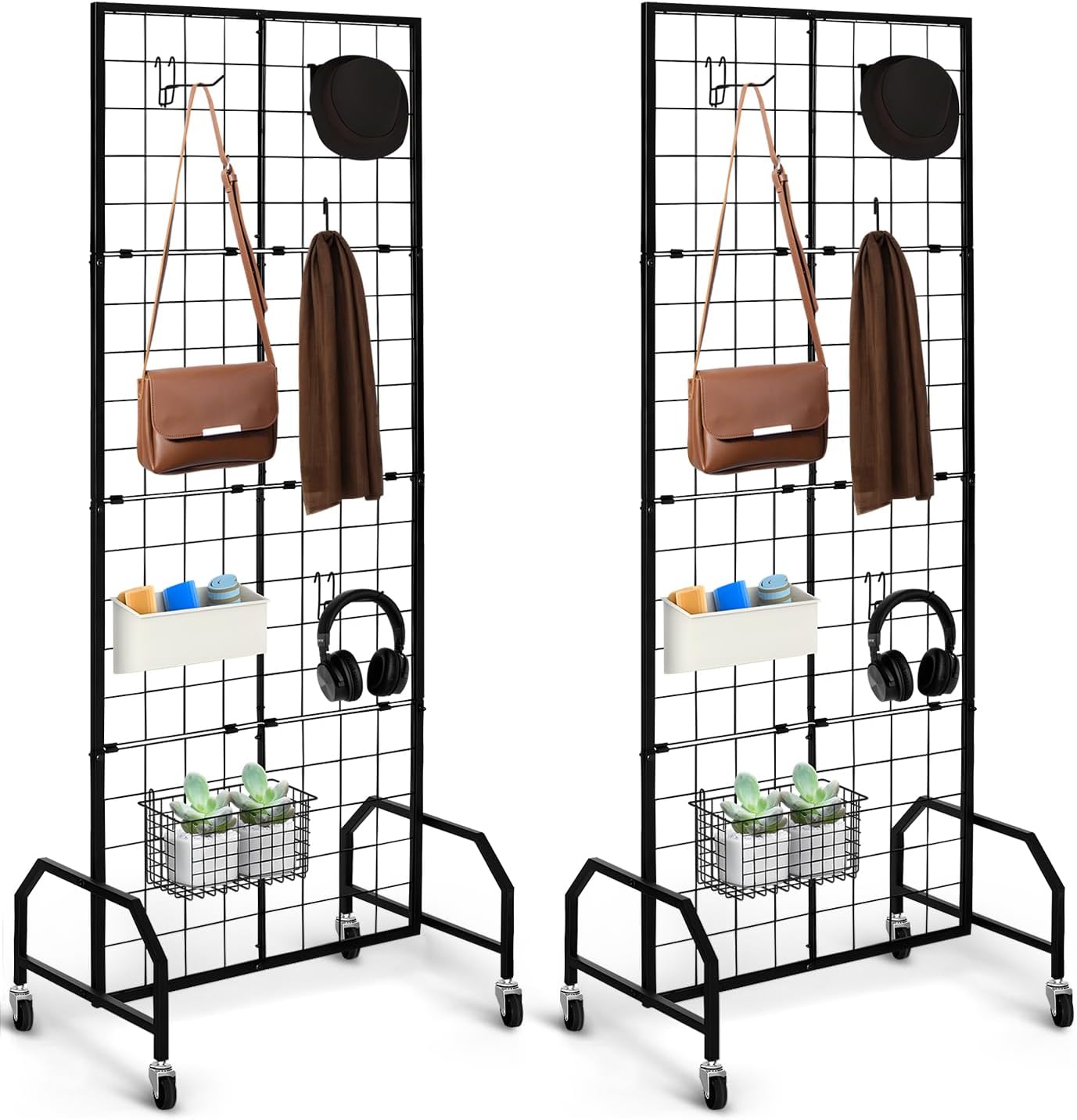 Gridwall Panel Display Stand，Freestanding Double-Sided Display Rack，Heavy-Duty Mobile Wire GridWall Display Rack，Easy disassembly，Ideal for Home, Retail, Trade Shows, Craft Display Stands (2Pcs)