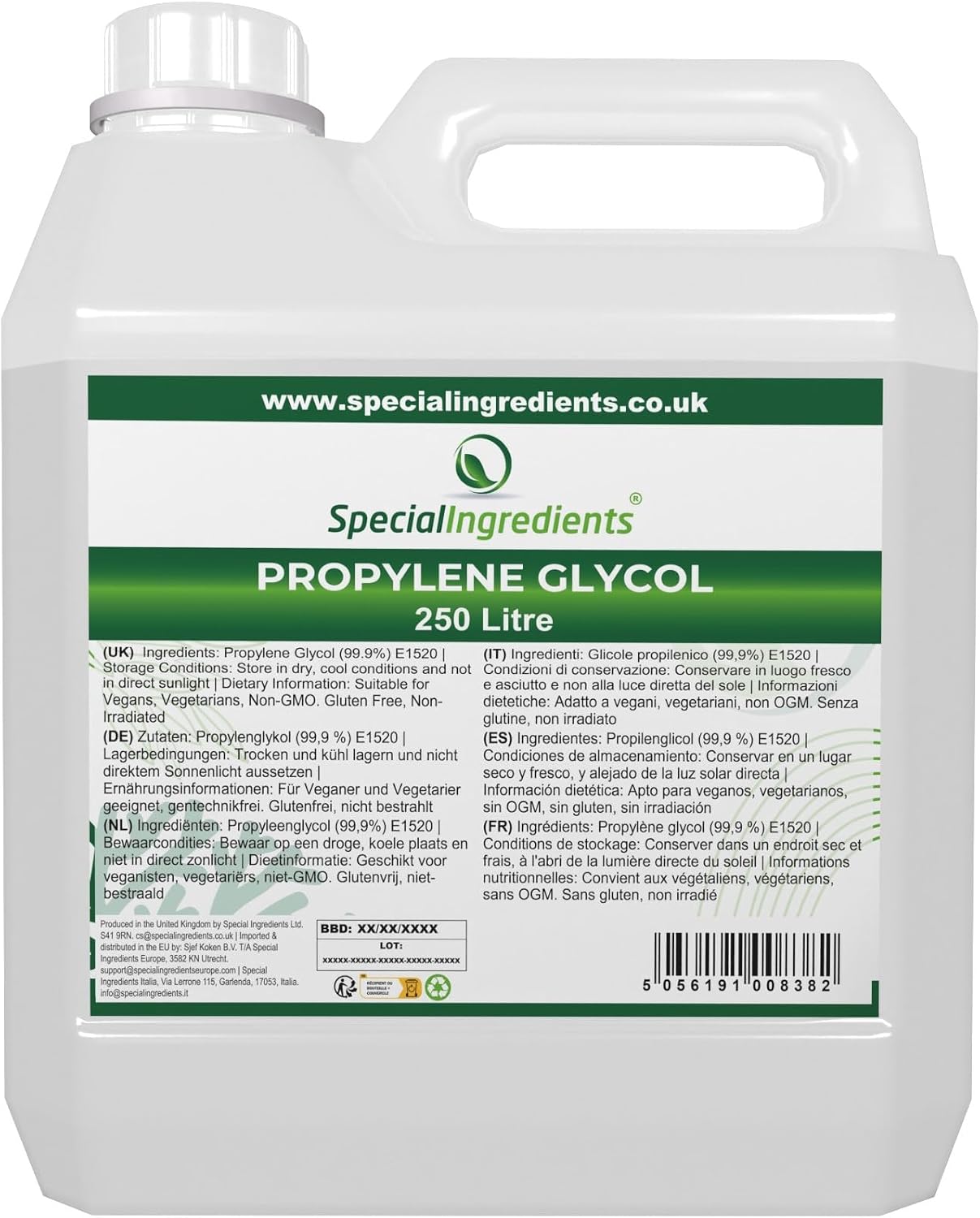 Mono-Propylene Glycol (MPG) 250 Litre Premium Quality USP/EP Pharma Food, Non GMO – Recyclable Container