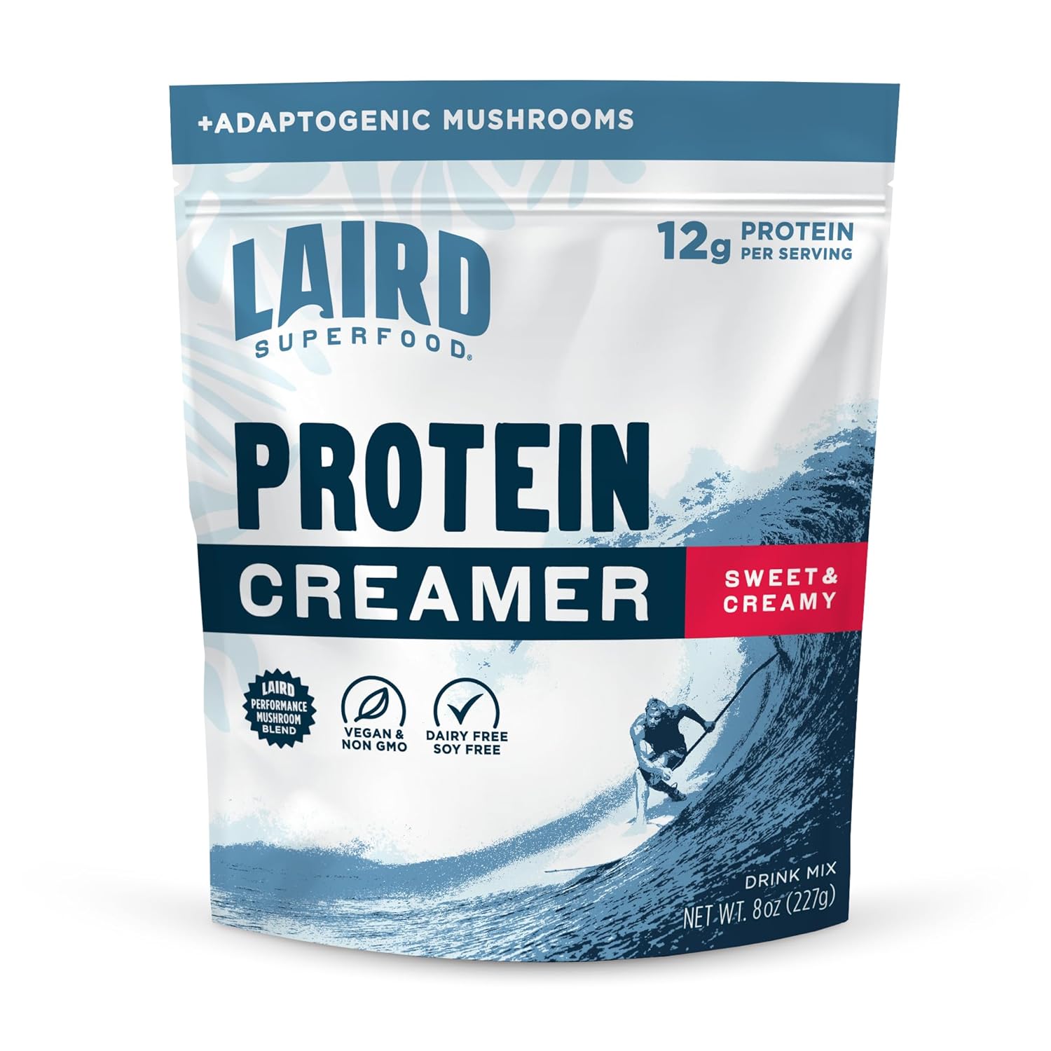 Laird Superfood Non-Dairy Protein Creamer, Sweet & Creamy + Adaptogens, Superfood Creamer with Functional Mushrooms, 12g Protein Per Serving, 8oz Bag