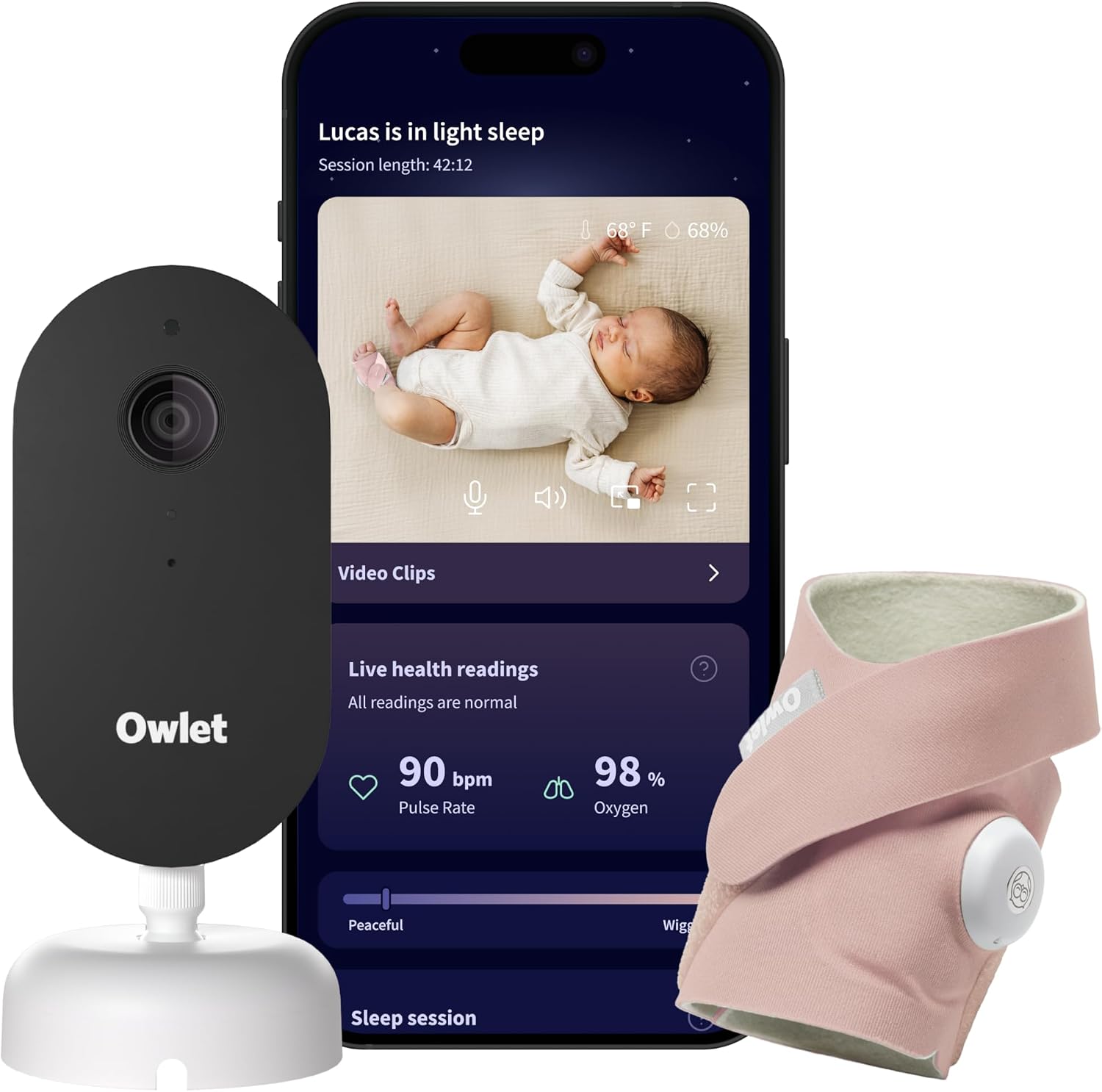 Owlet Dream Duo 3 Smart Baby Monitor System, Dream Sock + 2K HD Camera