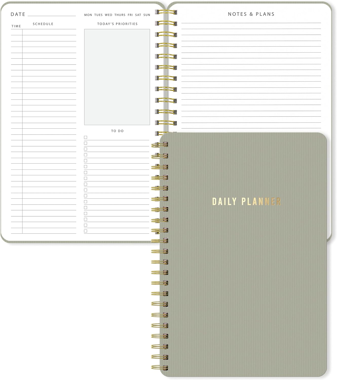 Sweetzer & Orange Daily Planner Notebook – Undated Two-Page Daily Layout with Hourly Schedule, To-Do List, Priorities, and Notes – 6.5" x 9.5" Spiral Bound Productivity Organizer – 160 Pages