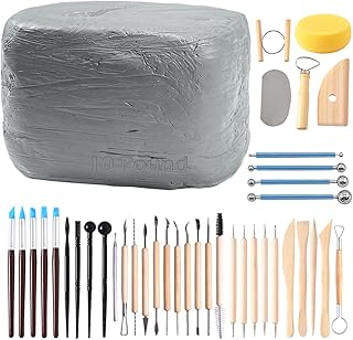 ReArt Natural Air-Dry Modeling Clay - 10LBs with 40 Pcs Pottery Sculpting Tool Set, All-Purpose Clay (Gray)