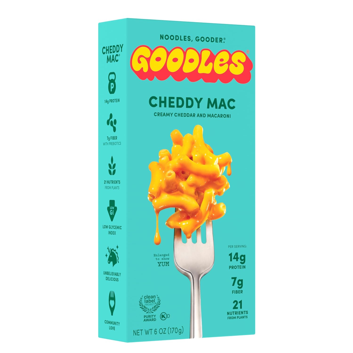 Goodles Cheddy Mac Creamy Cheddar and Macaroni Pasta - Nutrient Packed with Real Cheese, Fiber, Protein, Prebiotics, Plants, & Vegetables | Non-GMO, Organic Ingredients [Cheddy Mac, 6 oz. 1 Pack]