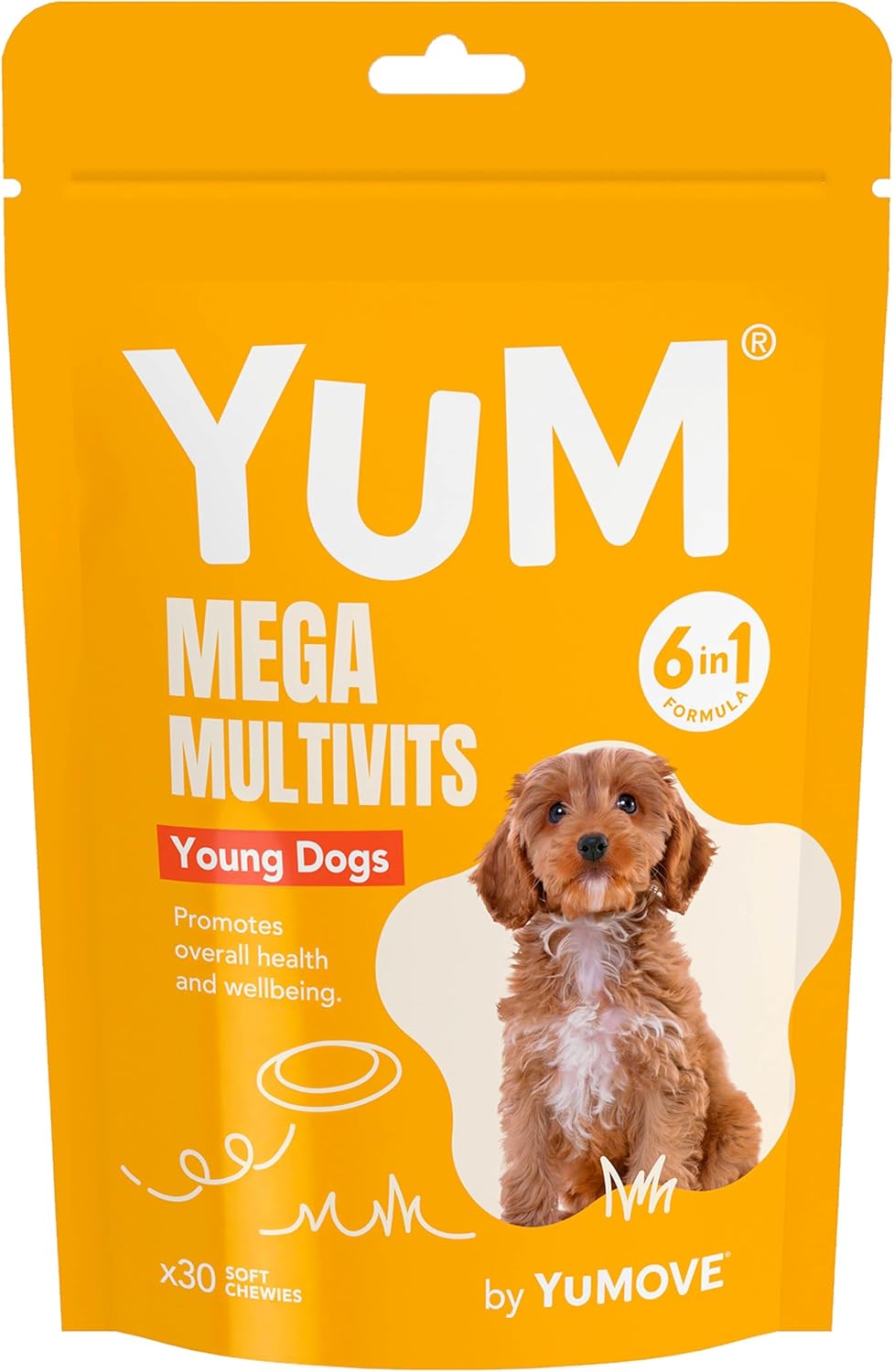 YuM Young Mega MultiVits Dog Vitamins, 6-in-1 Daily Vitamins and Supplements for Joints, Gut Health, and Brain Development, Aged 1+, 30 Multivitamin Chews