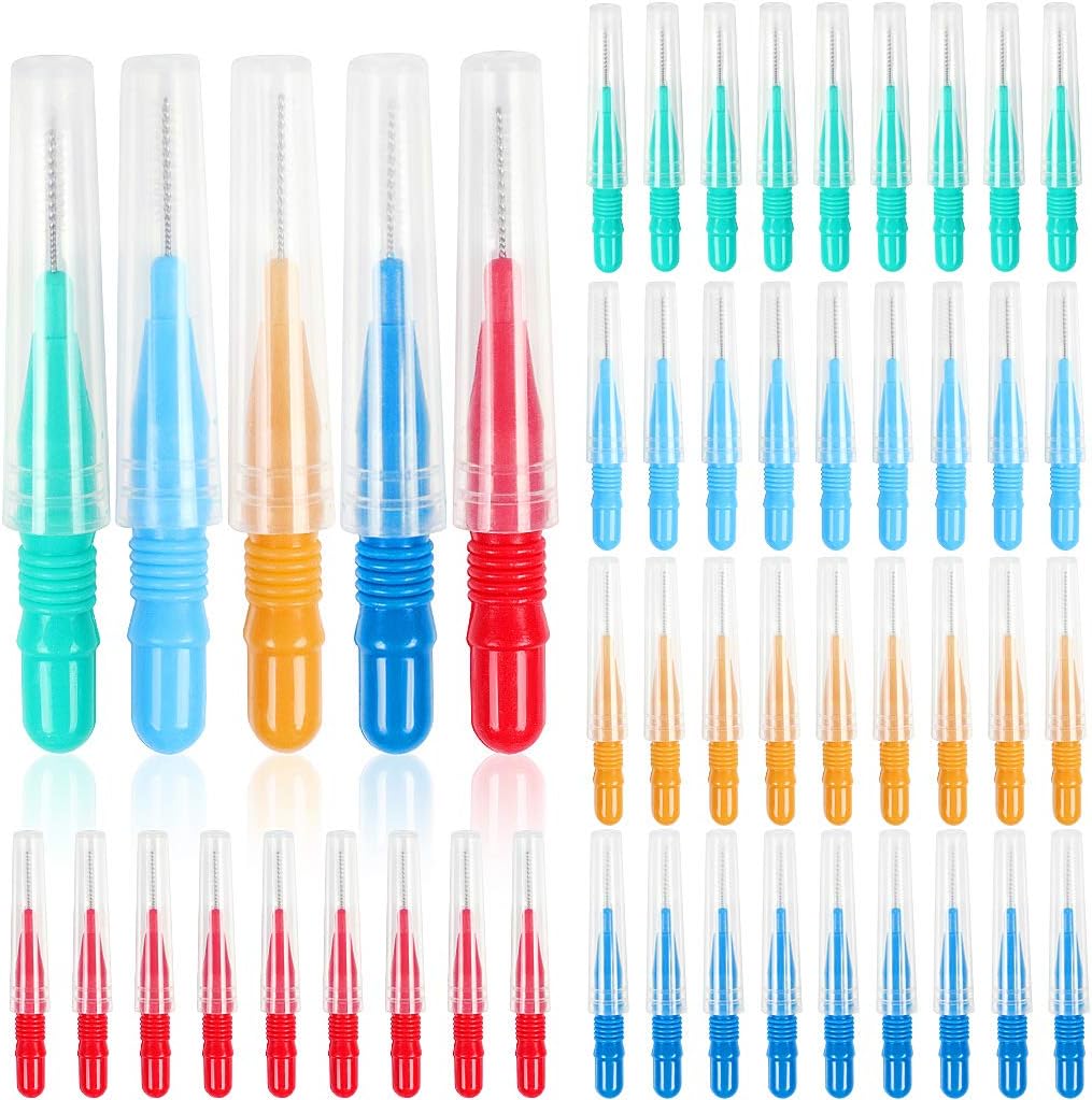 50 Pieces Interdental Brush,Toothpicks Tooth Flossing Head Oral Dental Hygiene Brush,Teeth Cleaner Dental Floss Stick Tooth Cleaning Tool
