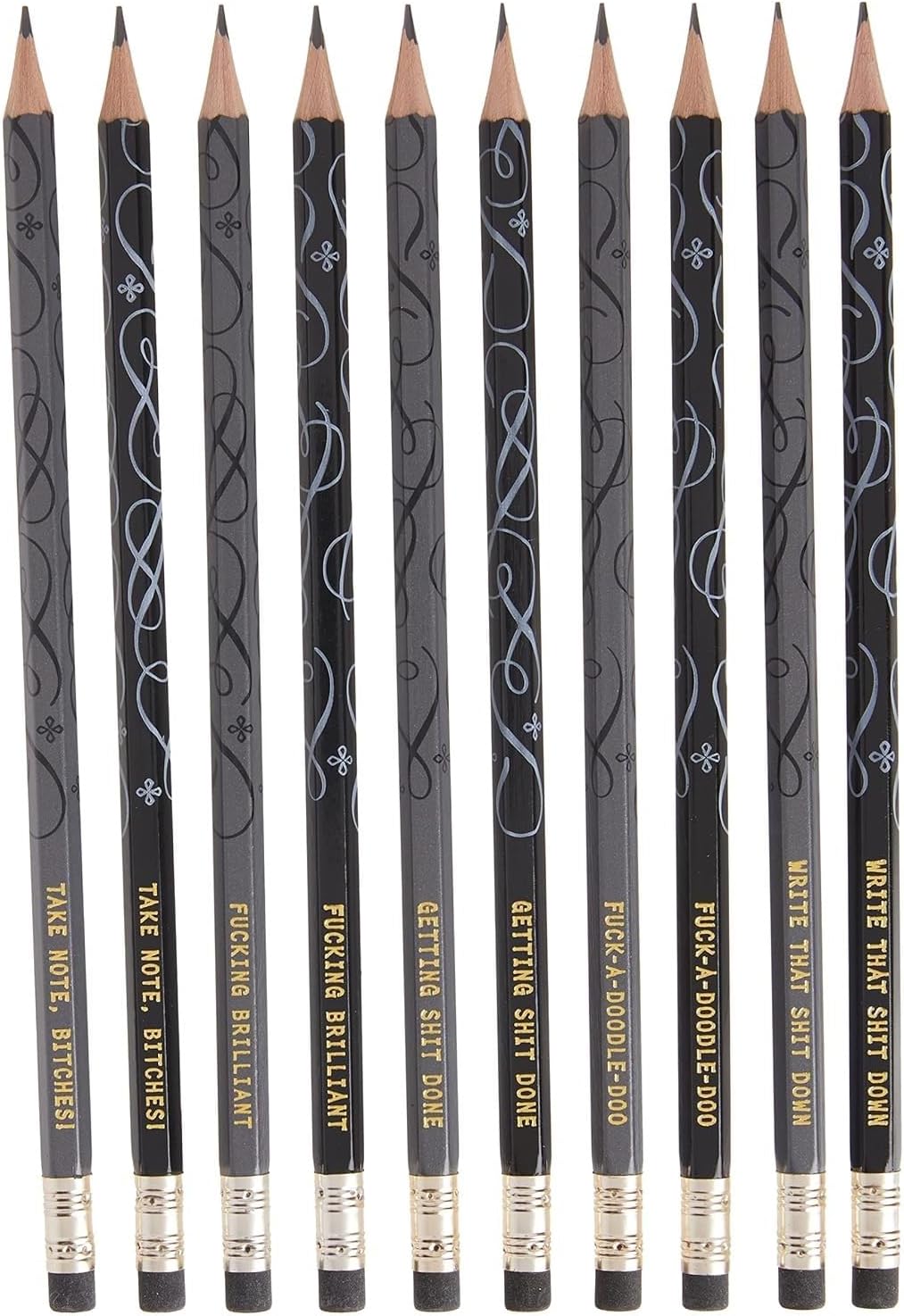 Chronicle Books F*cking Brilliant Pencil Set, Wooden, 10-Piece, with Inspirational Profanity and Calligraphic Flourishes
