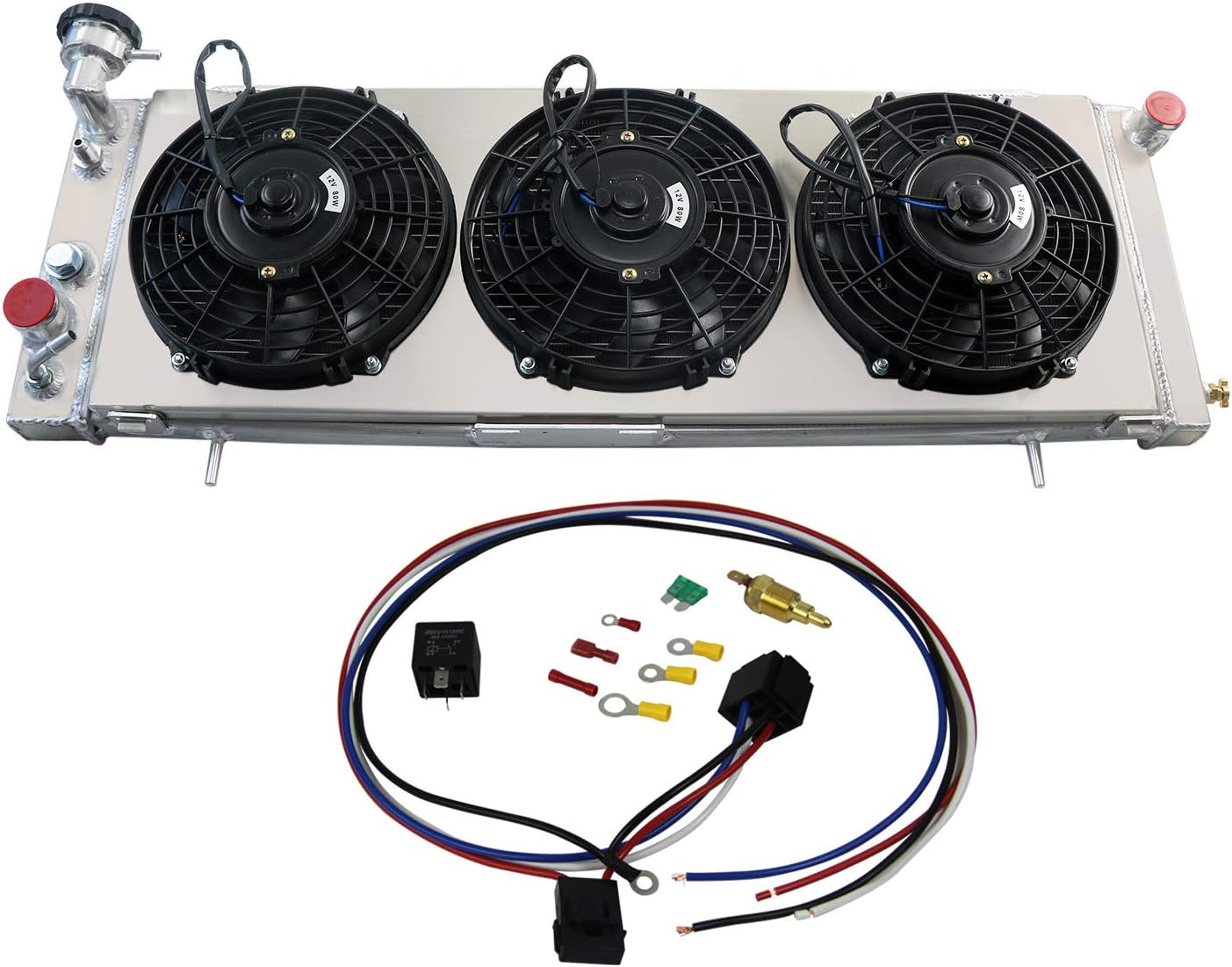 CU1193 Aluminum Radiator For 1984-2001 Jeep Cherokee XJ Comanche 2.5L L4 4.0L L6 AT 85 86 87 88 89 90 91 92 93 94 95 96 97 98 99 00, 3 Row Core Cooling Radiators + Shroud/Fan + Relay Kit