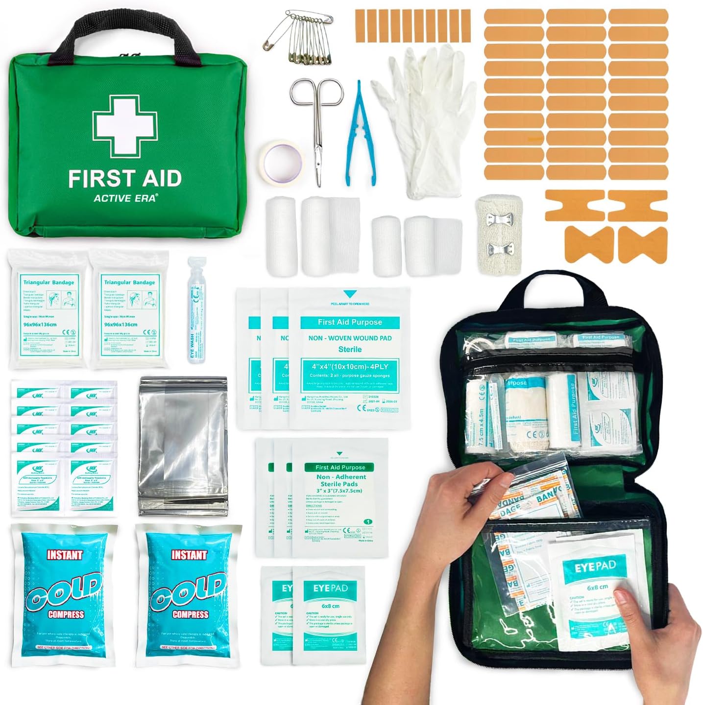 90 Piece Premium First Aid Kit Bag - Includes Eyewash, 2 x Cold (Ice) Packs and Emergency Blanket for Home, Office, Car, Caravan, Workplace, Travel