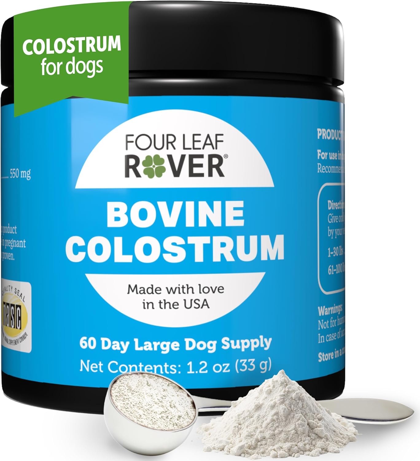 Bovine Colostrum for Dogs - from 100% Grass-Fed New Zealand Cows - for Skin, Gut & Immune Health - 60 Day Large Dog Supply