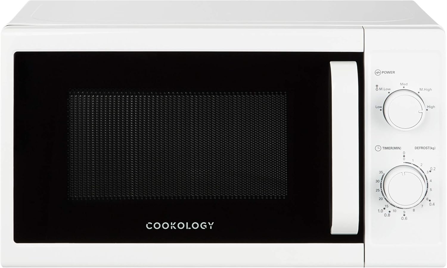 Cookology CMAFS20LWH 800W Freestanding Microwave - Digital Microwave with 20 Litre Capacity and 25cm Turntable - 5 Cooking Power Levels - Quick Defrost Setting and Dial Timer - White