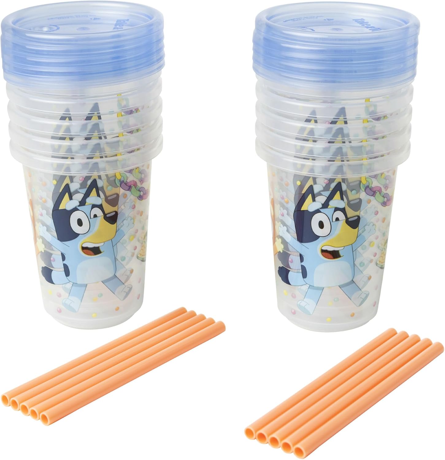 The First Years Bluey Take & Toss Toddler Straw Cups - Spill Proof Toddler Sippy Cups with Snap On Lids and Straws - Bluey Gifts and Bluey Party Supplies - 10 Oz - 10 Count