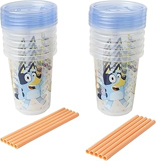 The First Years Bluey Take & Toss Toddler Straw Cups - Spill Proof Toddler Sippy Cups with Snap On Lids and Straws - Bluey Gifts and Bluey Party Supplies - 10 Oz - 10 Count