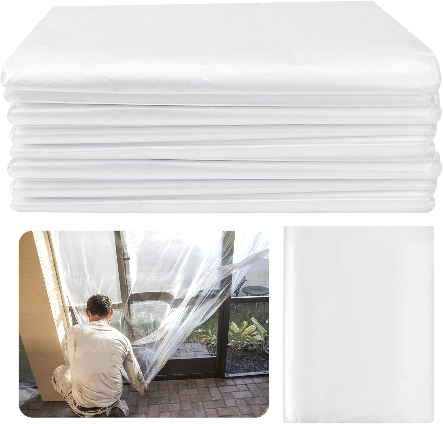 8 Pack 12 x 9 Ft Extra Large Plastic Drop Cloths for Painting, Thickened Painter's Disposable Plastic Cover for Painting Protection,Plastic Tarp Sheeting for Painting Furniture Floor Protector (8)