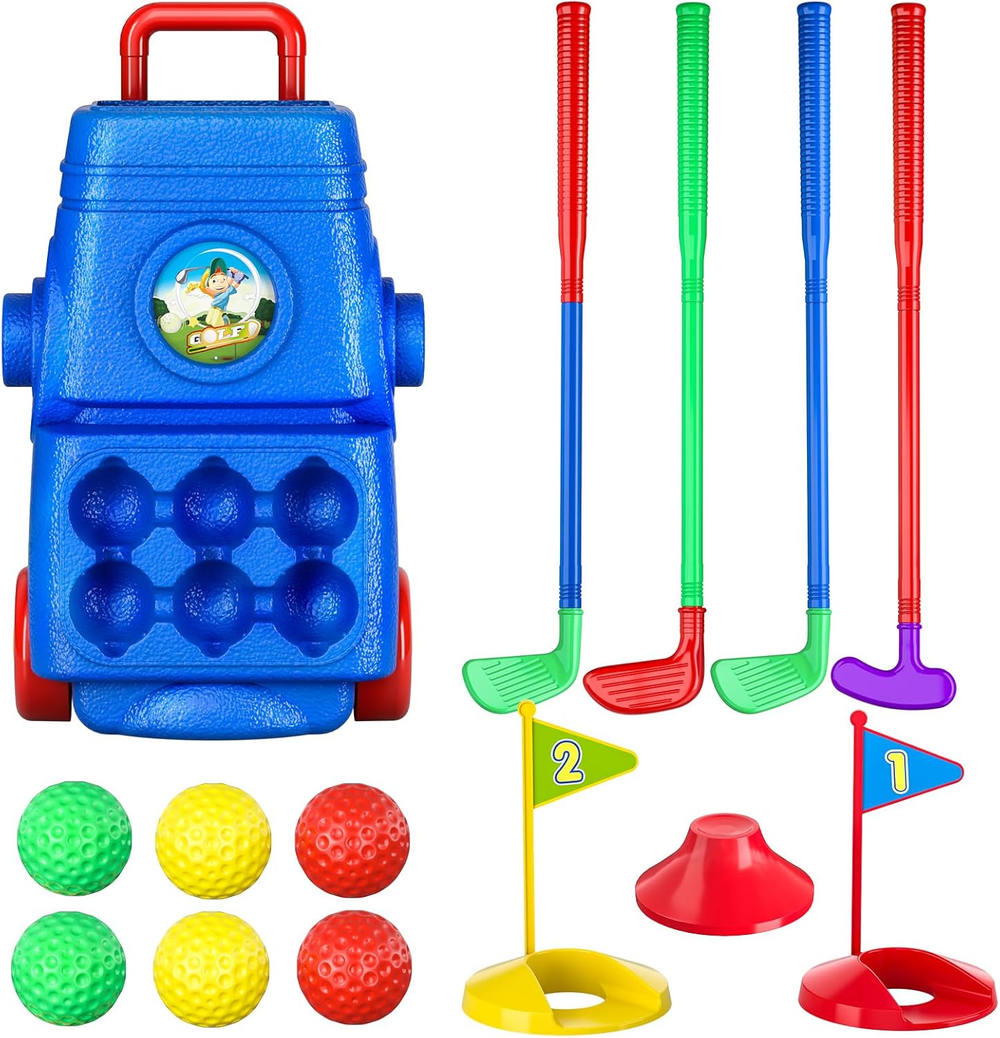 TEMI Toddler Golf Toy Set - Children Golf Suitcase Game Play Set & Sports Toys with 6 Play Balls, 4 Golf Clubs, 2 Practice Holes - Indoor and Outdoor Toys for 2 3 4 5 Year Old Boys Girls