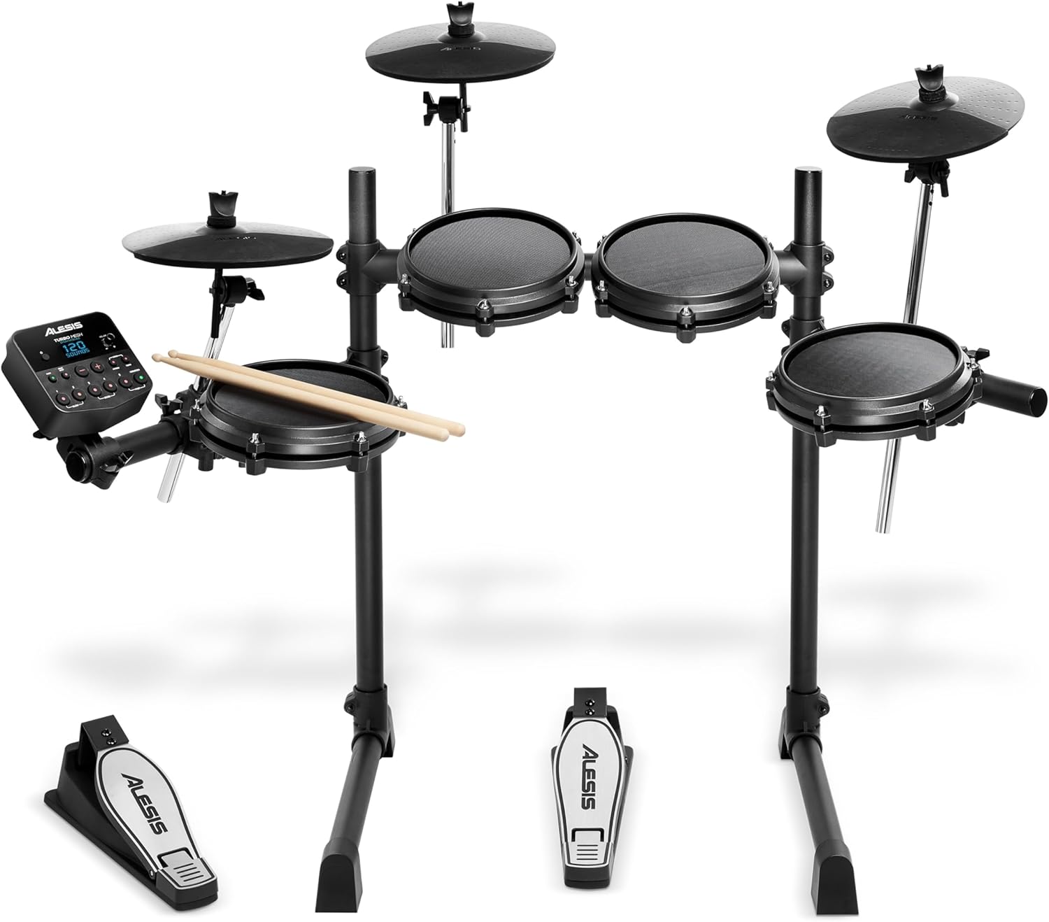 Alesis Turbo Mesh Kit - Electric Drum Set with 100+ Sounds, Quiet Mesh Drum Pads, Drum Sticks, Connection Cables, Drum Lessons