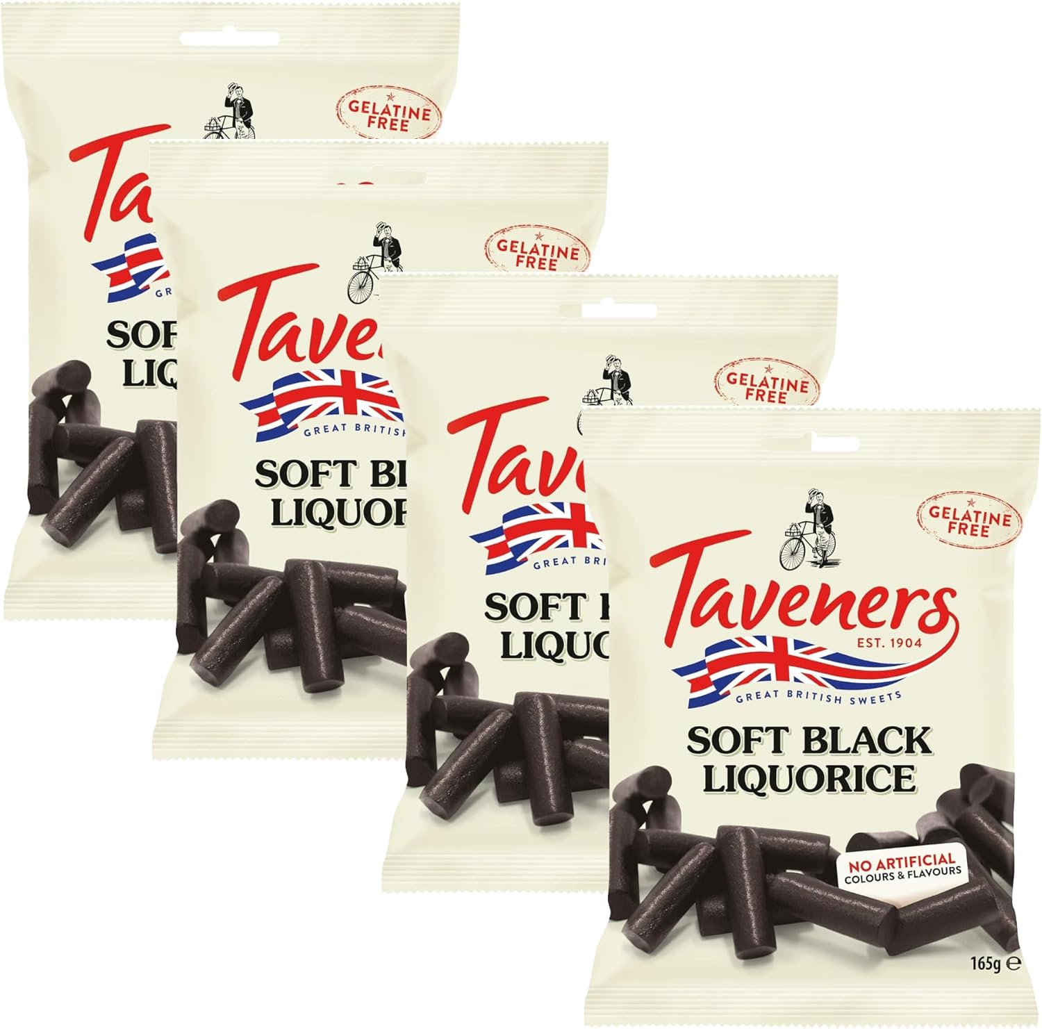 Taveners Soft Black Liquorice 165g - Premium British Liquorice Sweets - Traditional Sweet Shop Treats - Rich Aniseed Flavor - Chewy Classic Sweets - 4 Pack Bundle (660g) + Cheeroo Magnet