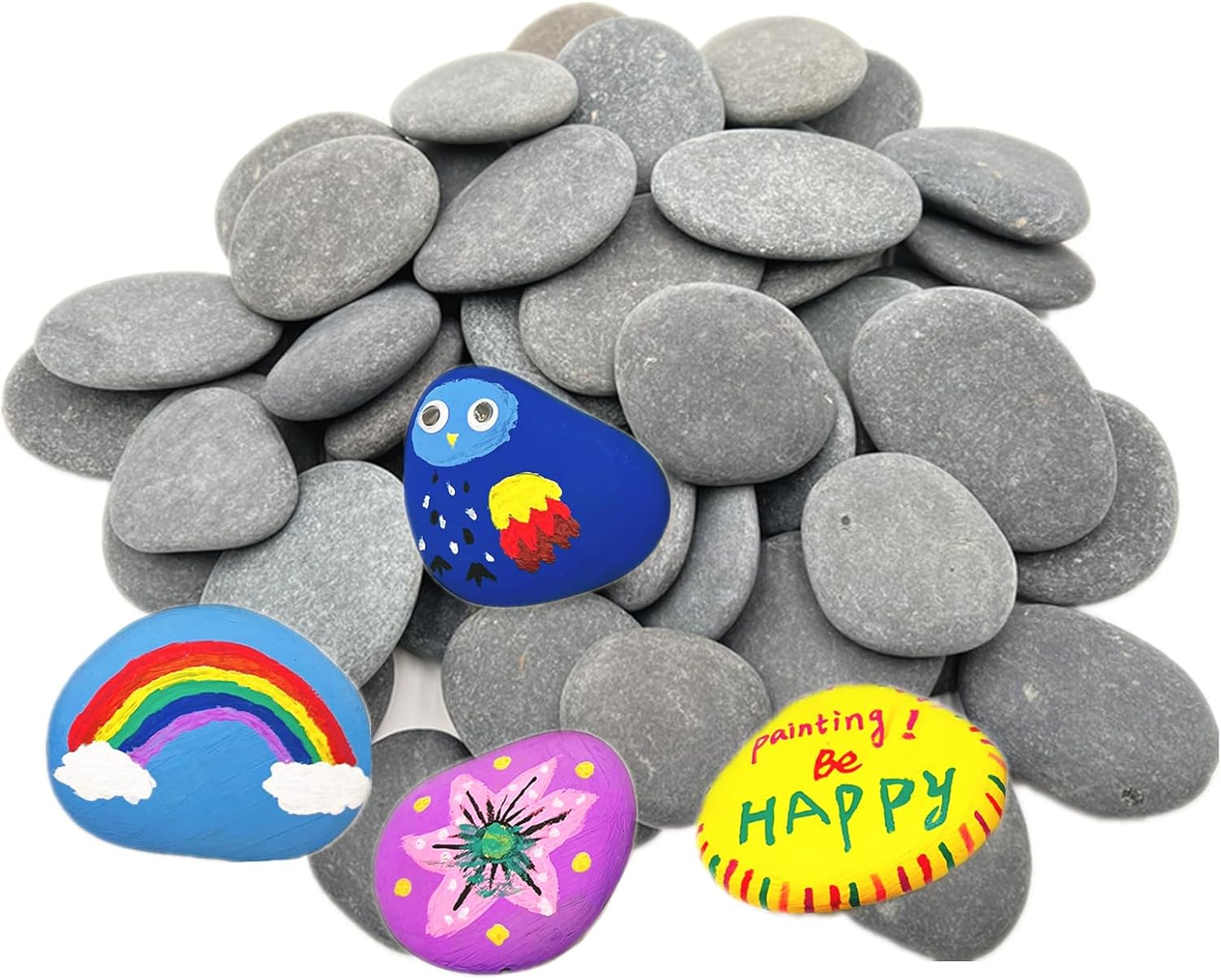 50PCS Painting Rocks, Natural DIY Rocks Flat & Smooth Kindness Rocks for Arts, Crafts, Decoration, Medium & Small Rocks for Painting ，1.5"-3" Hand Picked for Painting Rocks
