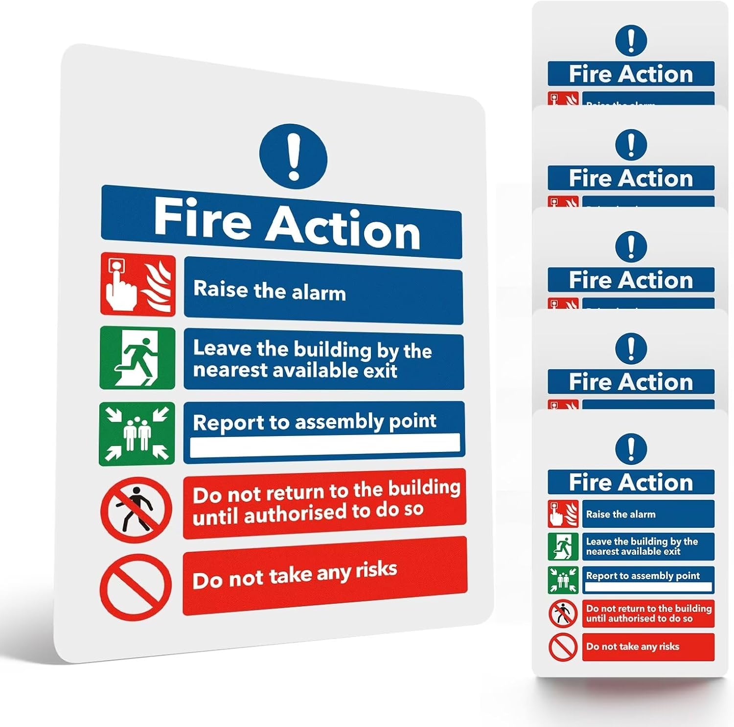 5Pcs Fire Action Notice Sign, 200 x 150mm Safety Signs with Clear Alarm Guidelines, Matte Self-adhesive Vinyl Sticker, Fire Evacuation Procedure