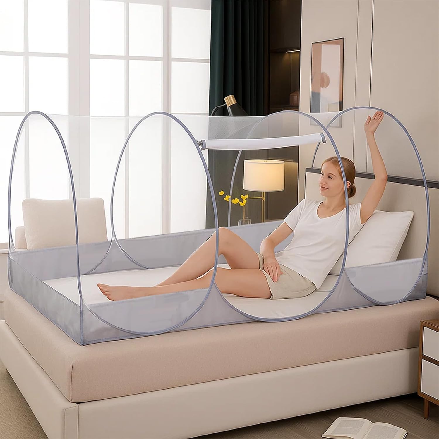 comeder Pop-up Foldable Mosquito Net, Single Family Bed Mosquito Net with Zip, Portable Camping Tent, Easy Setup Mosquito Tent for Home Camping Travel Dorm