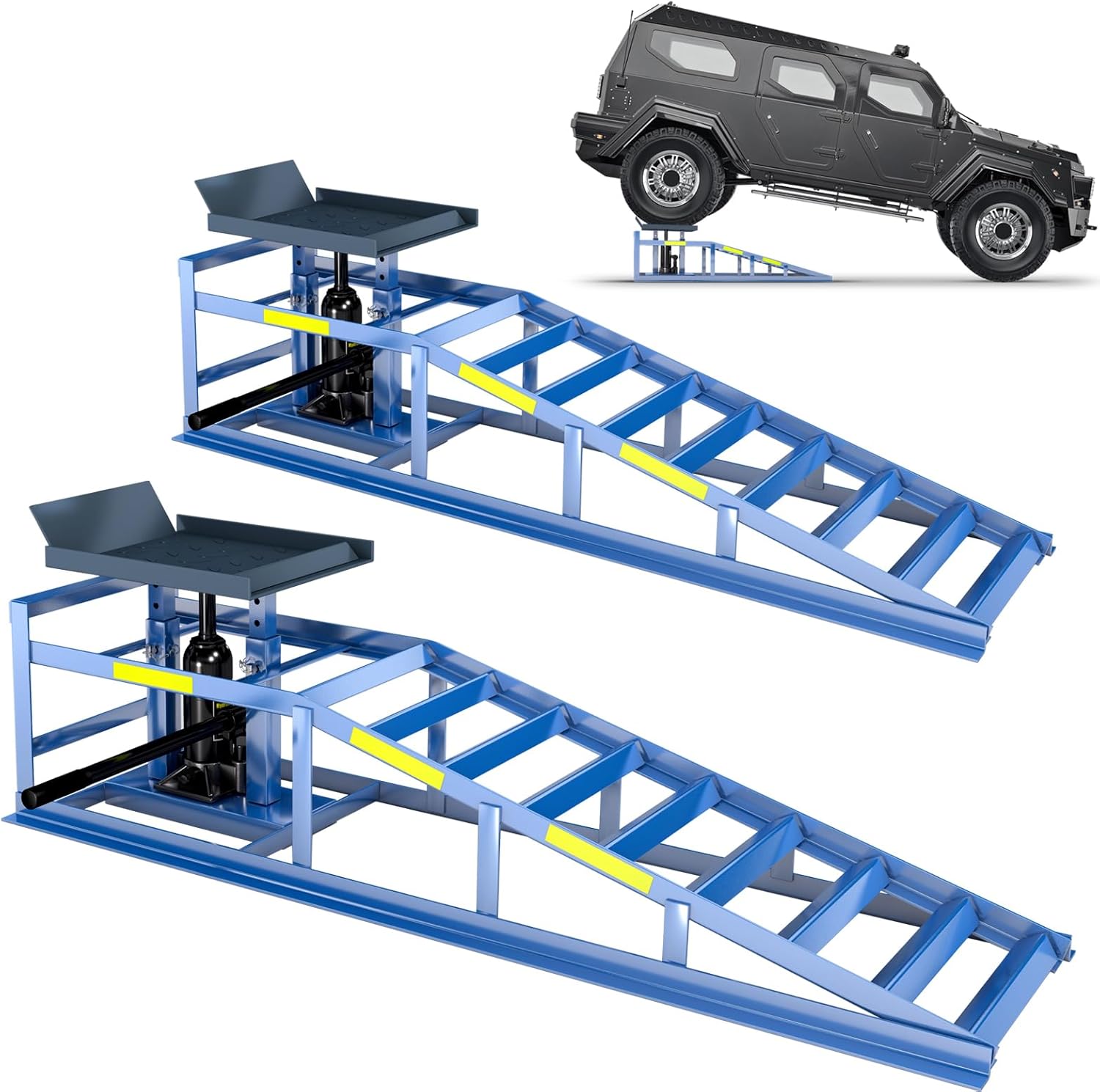 2 PCS Car Ramp, 5T/11000 LBS Heavy-Duty High Load Car Ramp, Hydraulic Oil Change Ramp with Built-in High Visibility Night Reflective Strip, Adjustable Lifting Height of 9.8-15 in Garage Car Lift