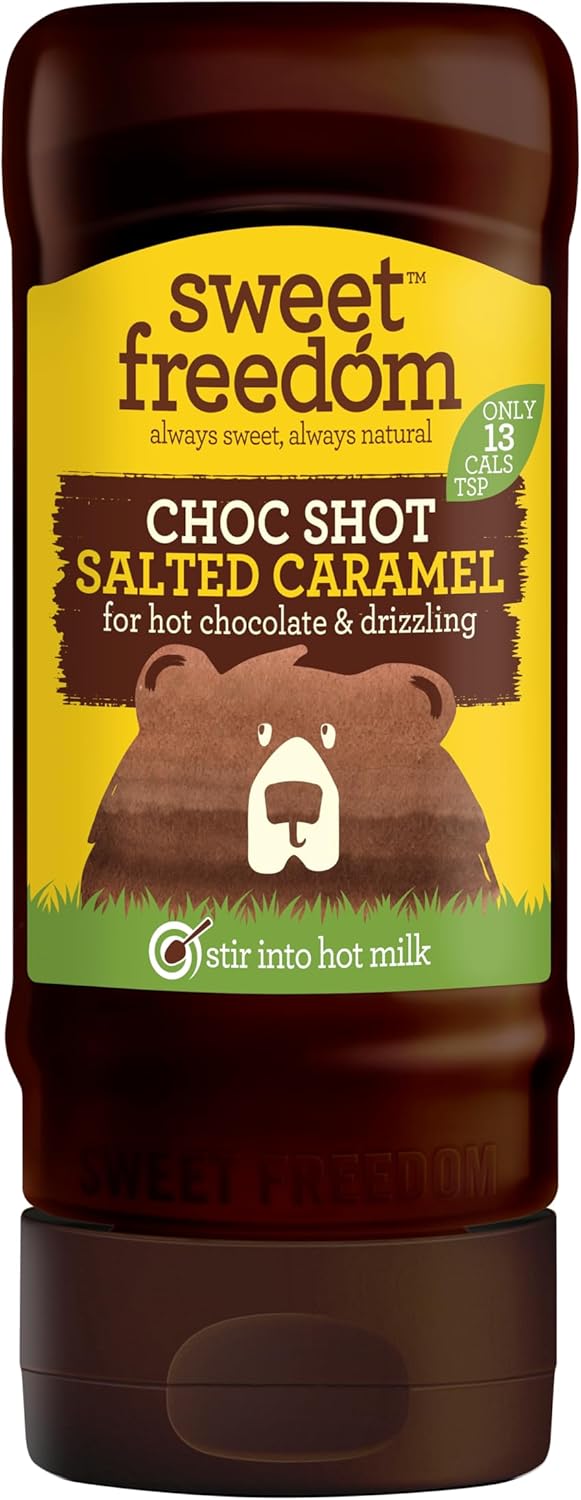 Sweet Freedom - CHOC SHOT Salted Caramel for Hot Chocolate & Drizzling - Only 13 Calories Per Teaspoon - For Milk Shakes, Desserts, Pancakes - Healthy Baking - Vegan & Plant Based - 320g, Pack of 1