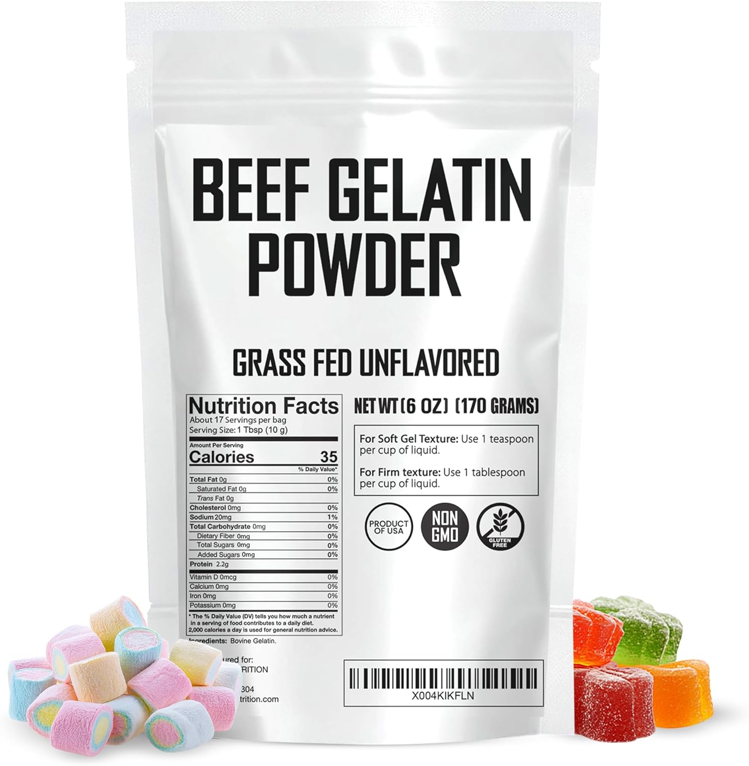 Beef Gelatin Powder 6 oz - Grass-Fed, Unflavored, Non-GMO - Premium Thickening Agent for Cooking & Baking - Perfect for Gummy Candy, Marshmallows and Sauces.