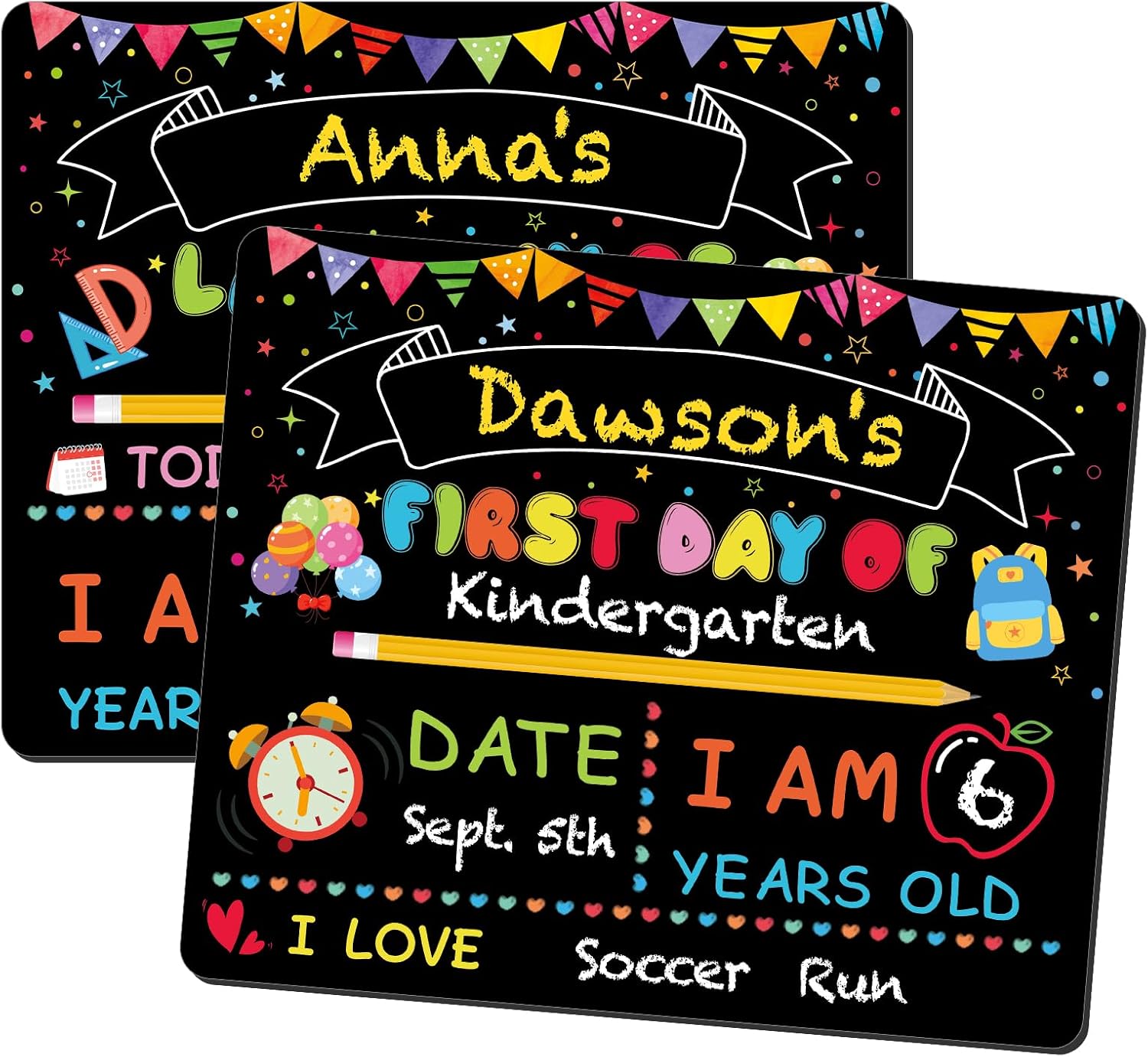 First Day of School Sign Reusable and Erasable Back to School Board for Kids First and Last Day 10 x 12in Double Sided Wooden Chalkboard Photo Prop