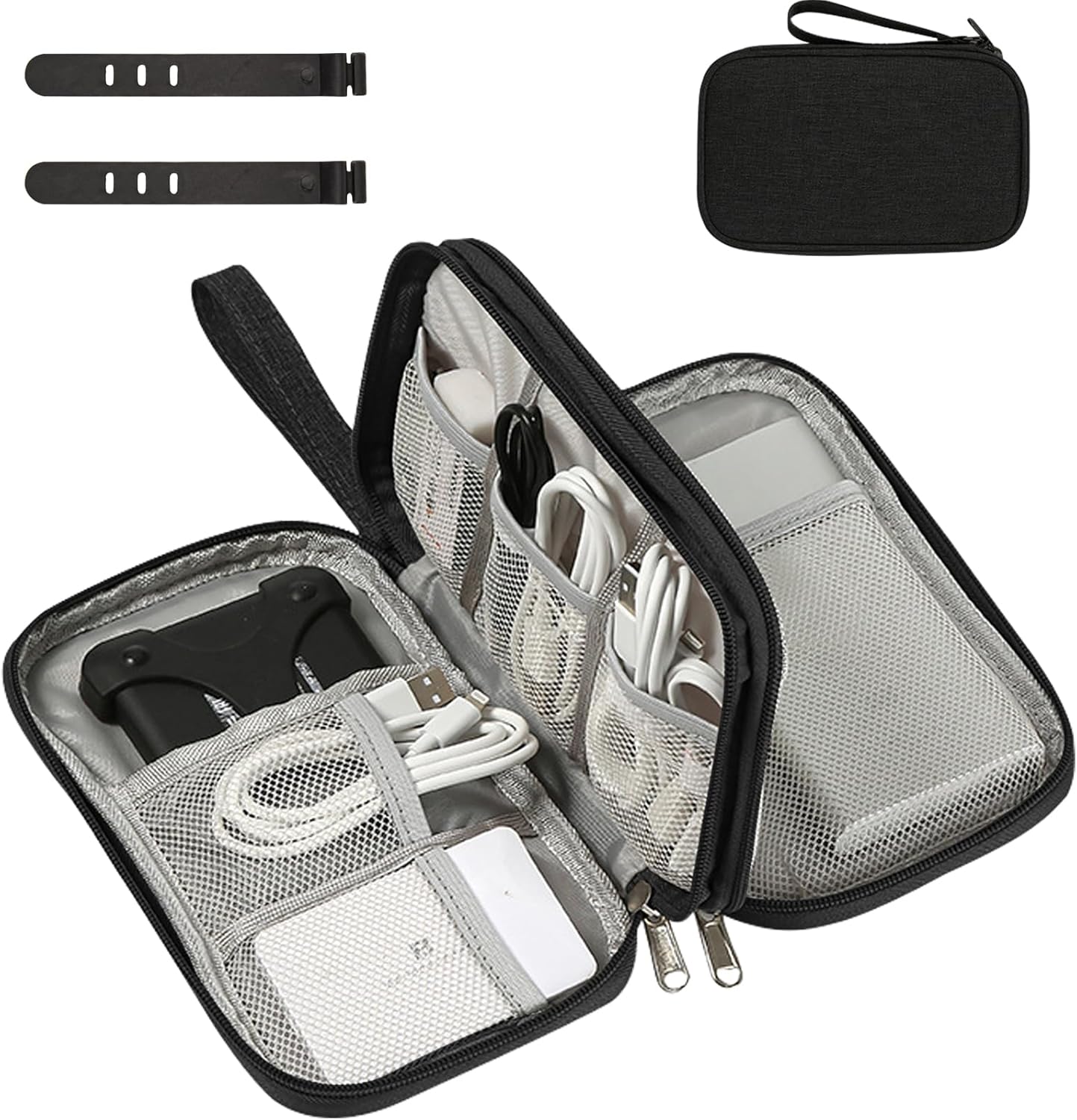 OdiuK Portable Cable Organiser Bag Travel Organiser Double-Layer Cable Organiser Bag All-in-One Electronics Case for Tech Accessories, Charger, Power Bank,Earphone,Stylish Travel Gear for Men & Women