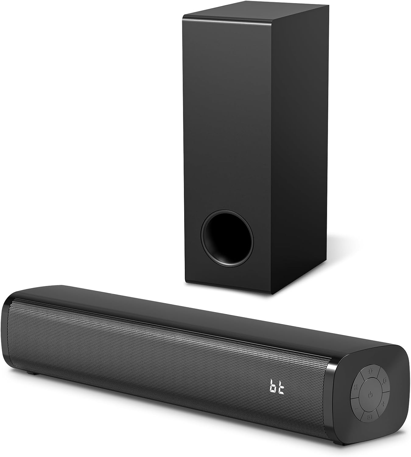 Wohome Sound Bar for Smart TV with Wired Subwoofers, 2.1 Channel Small TV Speakers Sound Bar with Colorful Backlight, Home Theater Surround Sound System, Bluetooth 5.3 / Optical/AUX Connectivity
