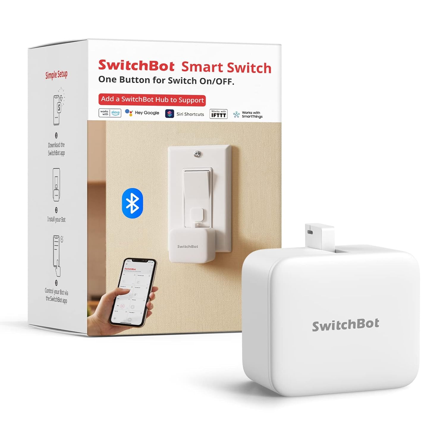 SwitchBot Smart Switch Toggle - Make Switch Intelligent, App and Timer Control, Add Hub Mini to Make it Compatible with Alexa, Google Home and IFTTT (White)