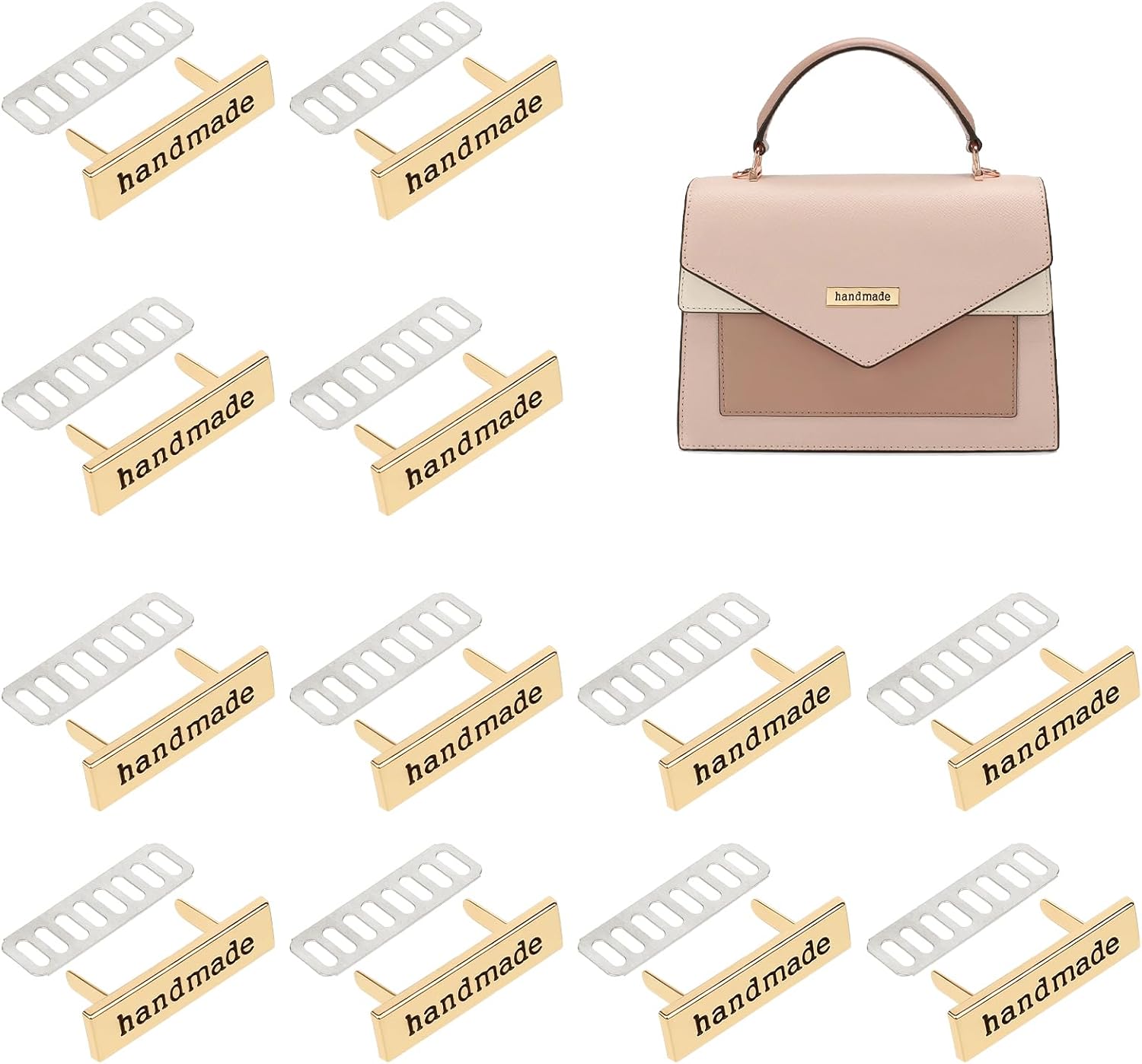 12 PCS Handmade Metal Labels Crochet Tags for Handmade Items with Shim Rectangle Alloy Tags Multi-Purpose Hand Made Printed Labels Sewing Items Crafts for DIY Gift Purses Bags Shoes Accessories