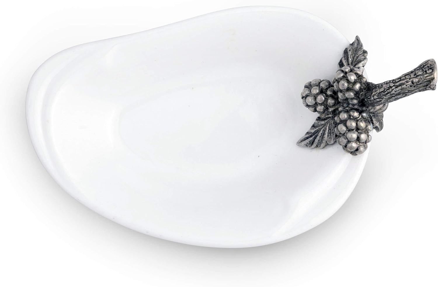 Vagabond House Porcelain Olive/Jam/Oil/Vinegar Server and Spoon Rest with Solid Pewter "Blackberry" Accent 4.5 inch Long