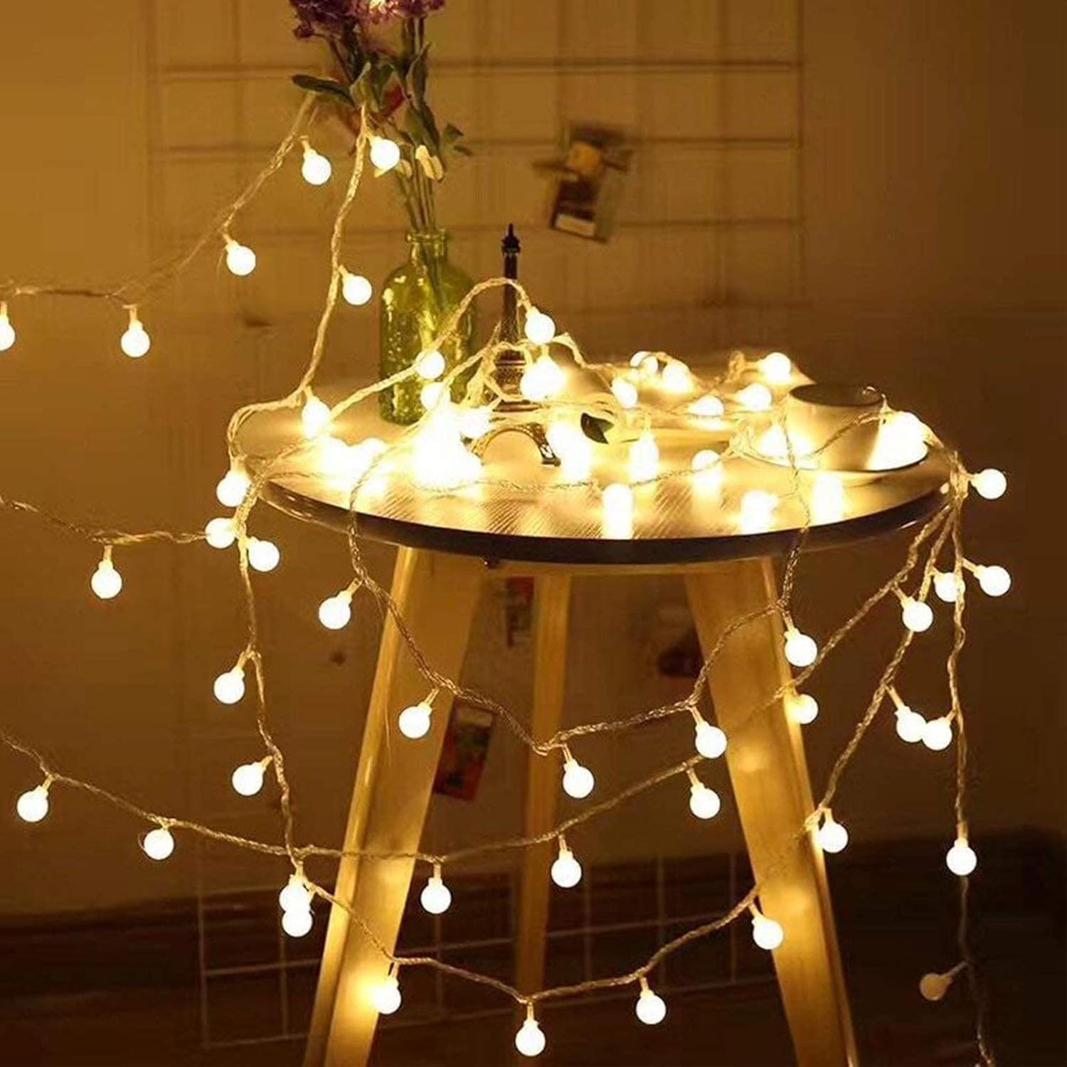 Globe String Lights 49 Feet 100 led,8 Modes Fairy Lights Plug in,Indoor Lights for Bedroom,Classroom,Outdoor Lights for Patio,Garden,Party,Wedding-Warm White