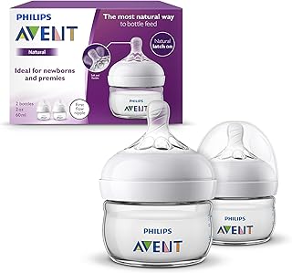 Philips Avent Natural Baby Bottles, with First Flow Nipple, 2OZ/60ML, 2 Pack, SCF019/25