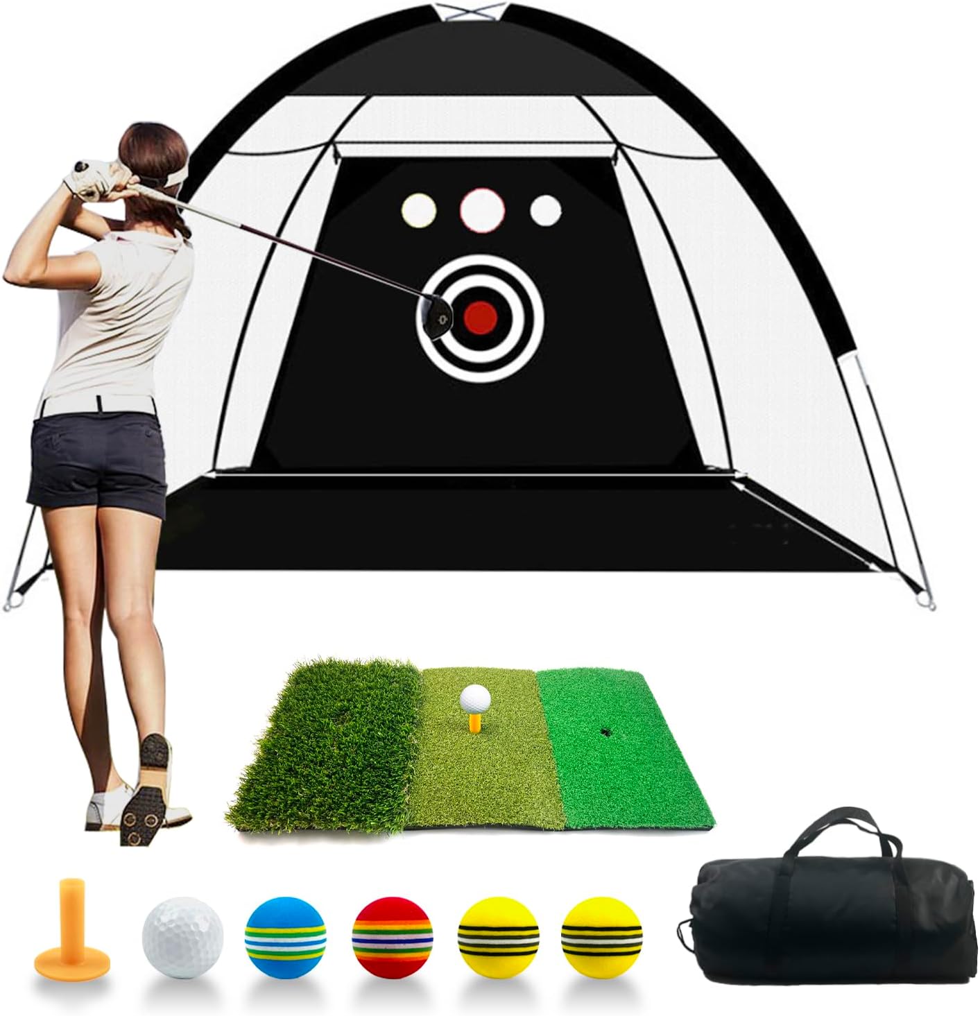 Golf Practice Net 10x7Feet (300x200cm) with Hitting Mat set Training Chipping Aid Nets with Nylon Target