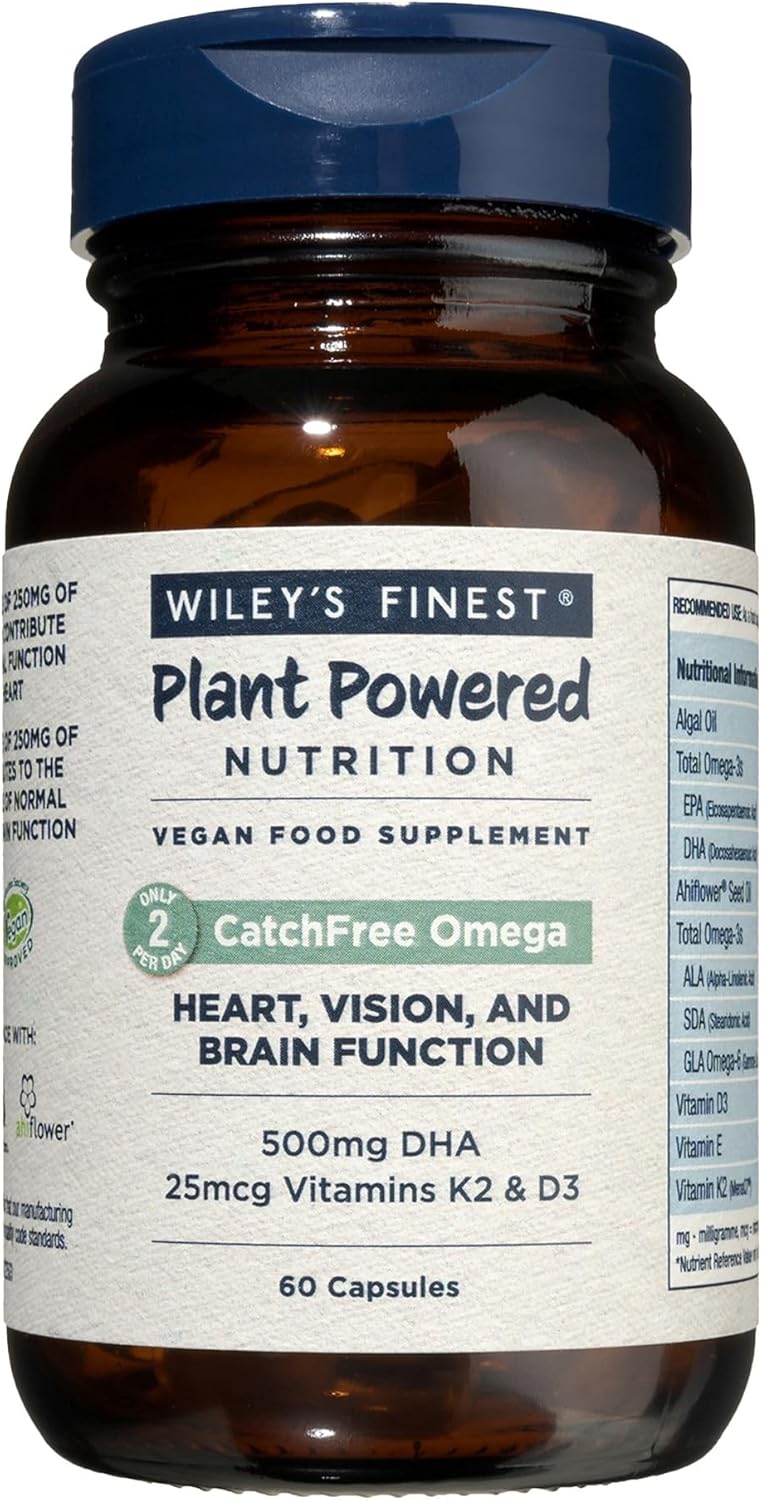 Wiley's Finest CatchFree Omega - Vegan, Non-GMO Fish Oil Alternative - Full Spectrum Omega-3 Liquid Supplement with Organic Plant-Based Algae Oil - 60 Softgels (60 Servings)