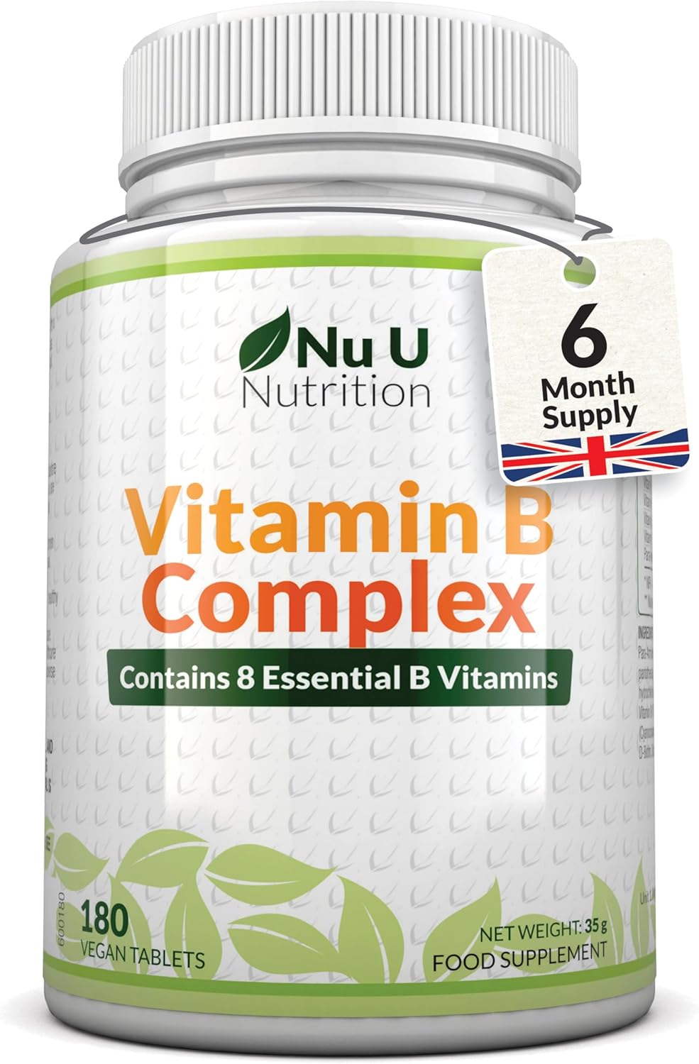 Vitamin B Complex High Strength - 180 Vegan Tablets - 6 Month Supply - Contains All 8 B Vitamins in 1 Tablet - Vitamins B1, B2, B3, B5, B6, B12, Biotin & Folic Acid - Nu U Nutrition