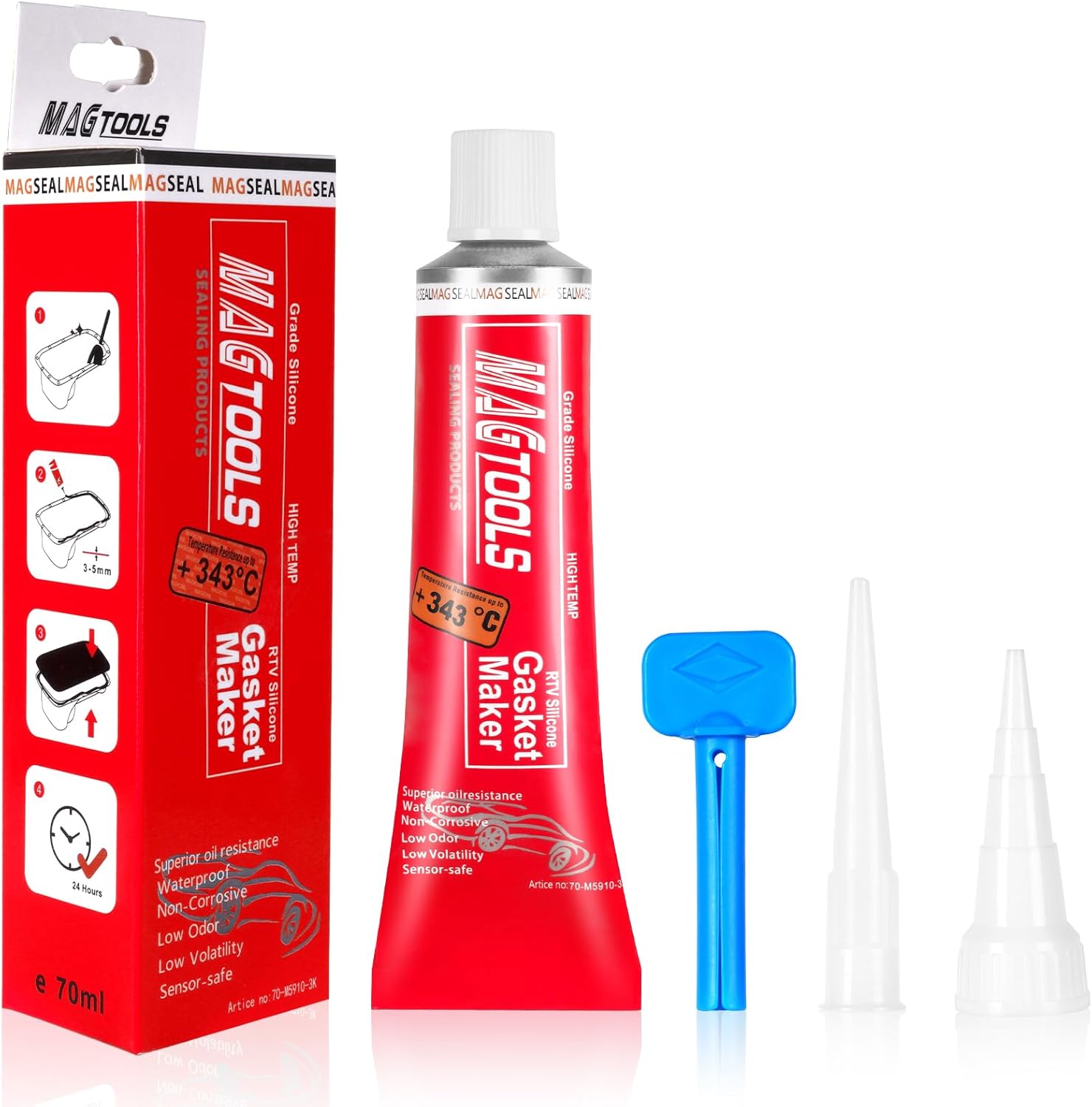 flintronic RTV Engine Sealant, 650°F High Temperature Silicone Sealant, Oil and Water Resistance Anti-Freeze Sealing for Automotive Motorbike Machine Equipment Repairing, 70ml Silicone Gasket Sealant