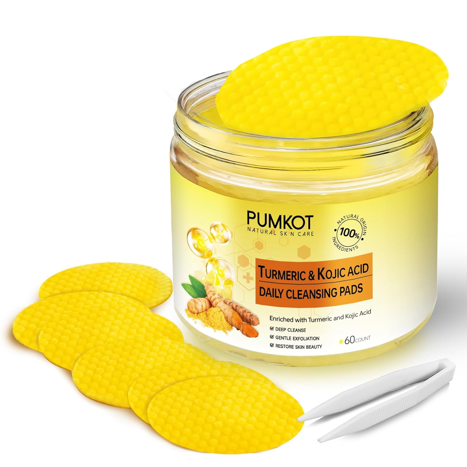 Turmeric Kojic Acid Cleansing Pads, Turmeric Face Scrub Pads Enriched with Kojic Acid, 60PCS