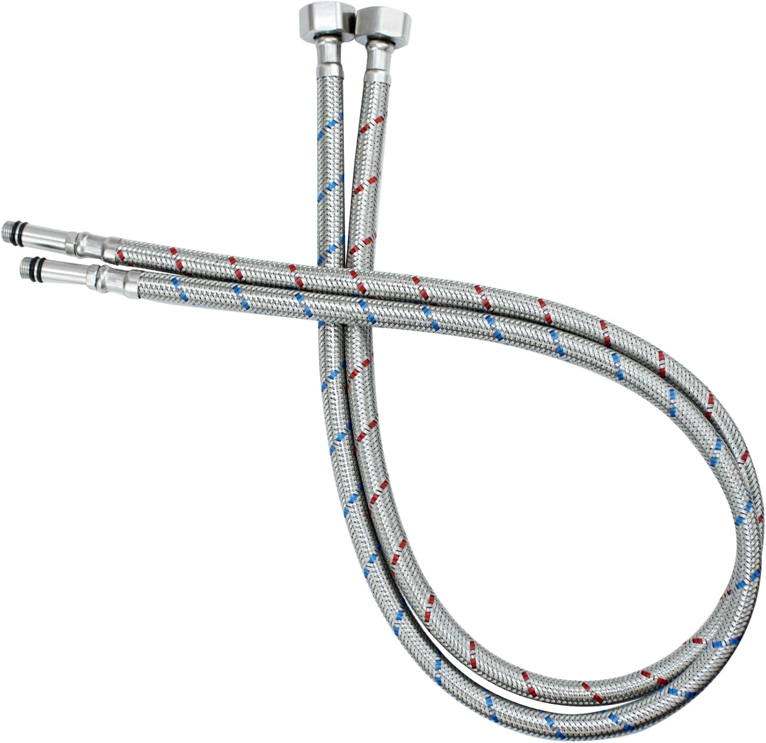 LEADAHEAD Flexible Tap Connectors Tap Tails M10 (10mm) x 1/2" Fitting 80cm Long Flexible Pipe for Monobloc Mixer Tap Pair of Stainless Steel Braided Water Supply Hose (2 Pcs)