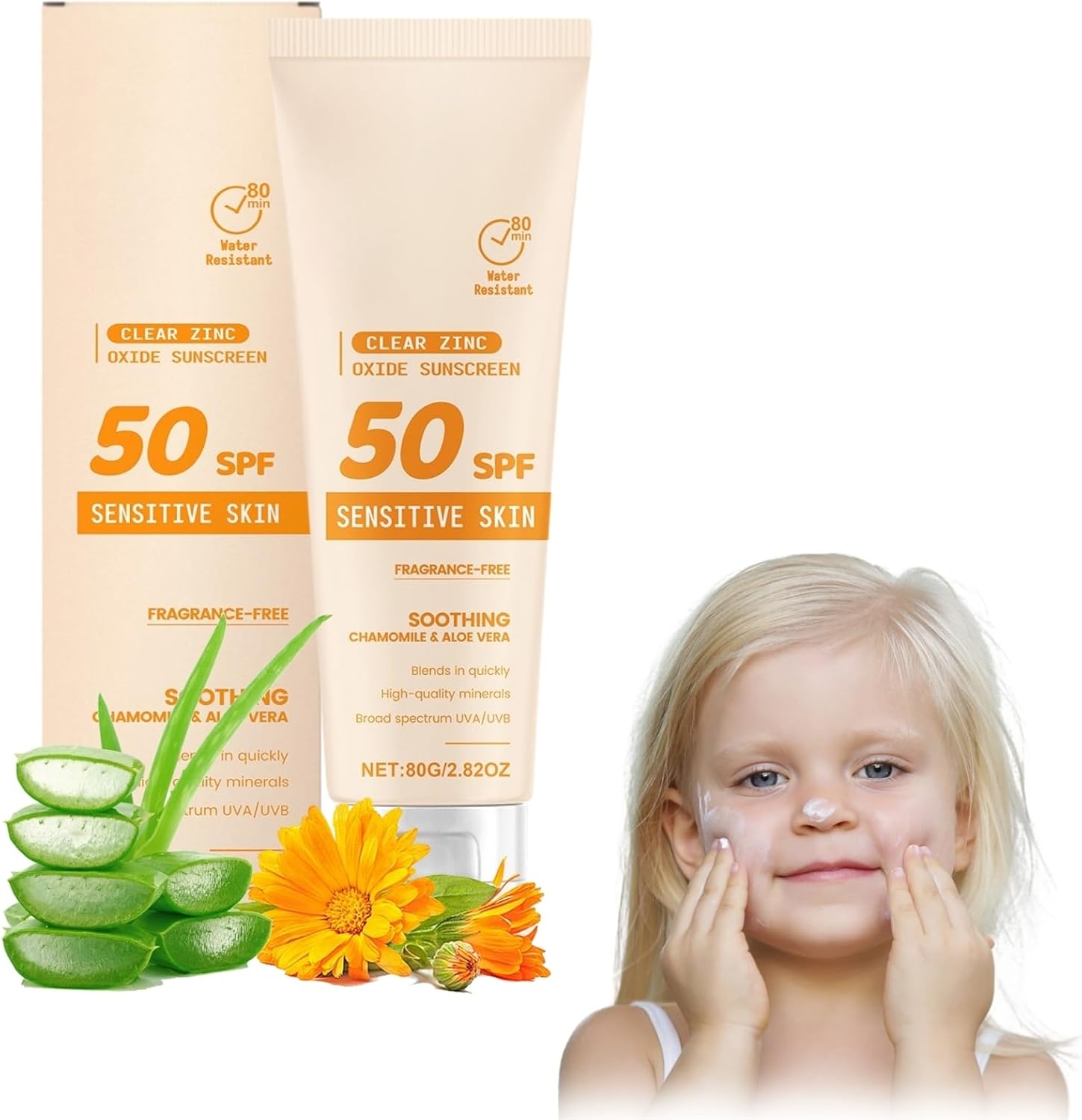 Zinc Oxide Baby Suncream,Mineral Sunscreen Kids,Factor 50 Sunscreen for Lids,Fragrance-Free Baby Sun Cream for All Skin Types,Water-Resistant Kids Sun Cream,Natural Organic Sun-screen