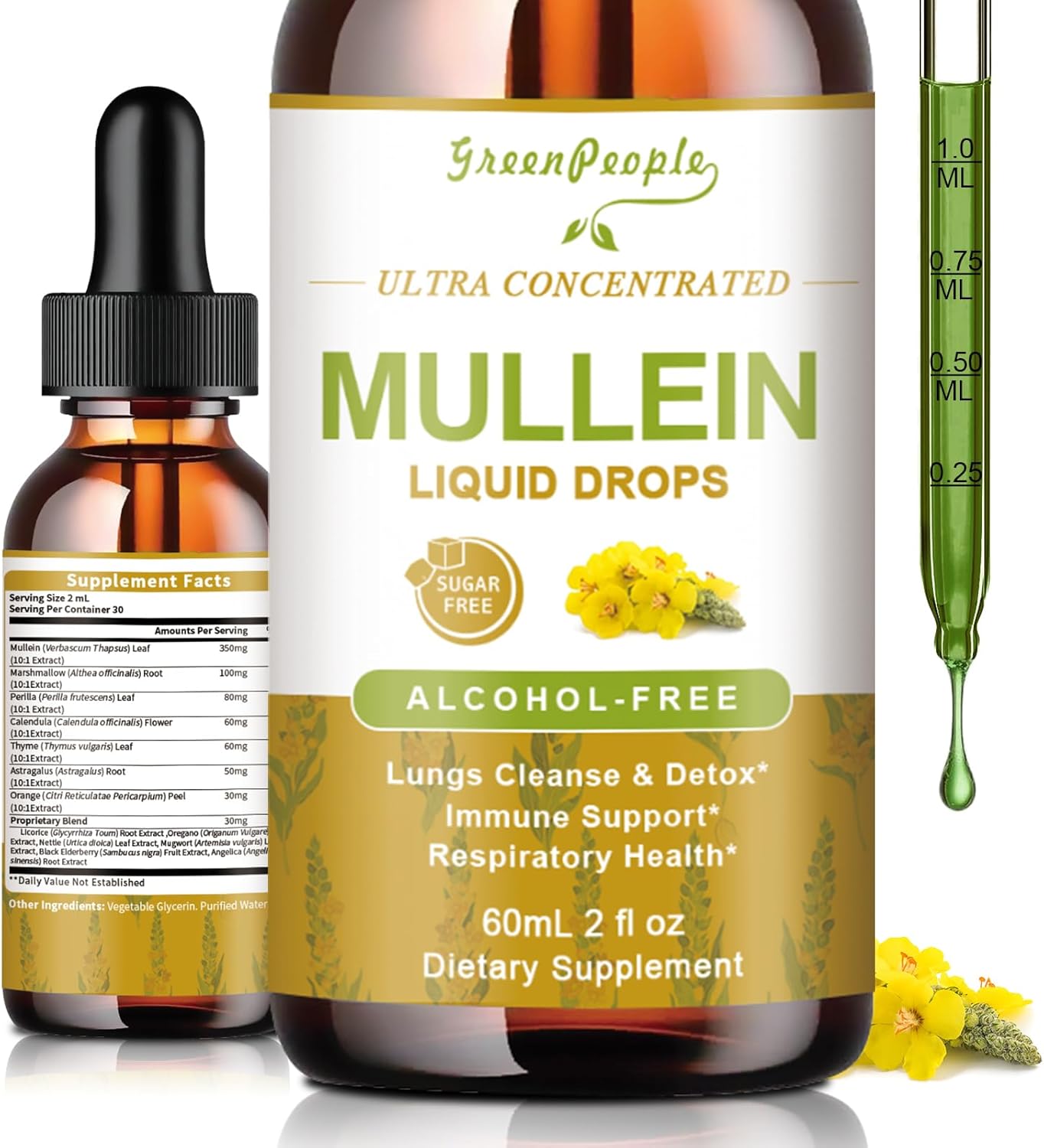 Mullein Leaf Extract Drops - 13-in-1 Botanical Extract Blend with Marshmallow Root for Wellness Support - Mullein Leaf Extract Supplement - Alcohol-Free Tincture, 2 fl oz
