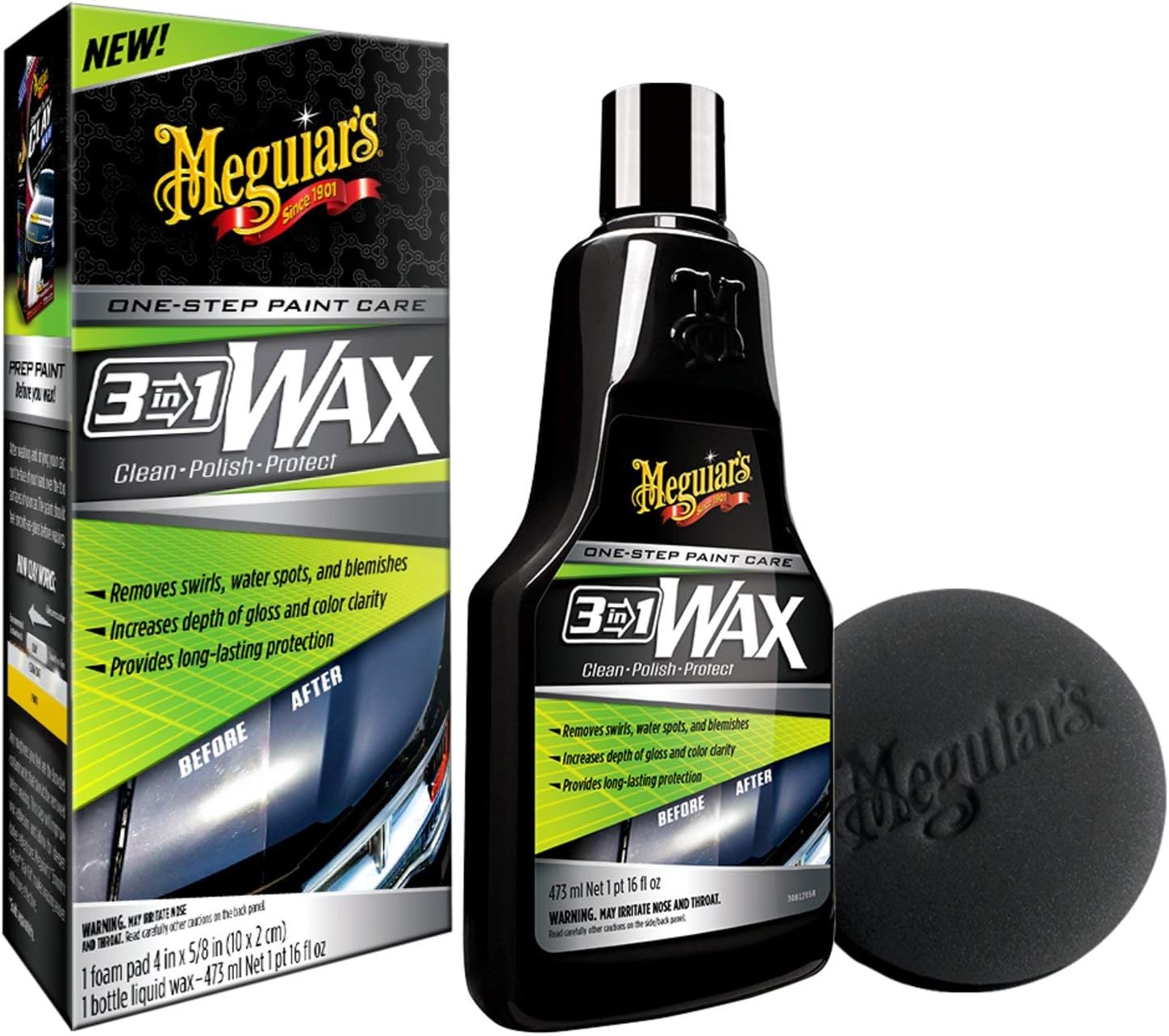 Meguiar's G191016EU 3in1 Car Wax 473ml, Clean Polish Protect, One Step Paint Care