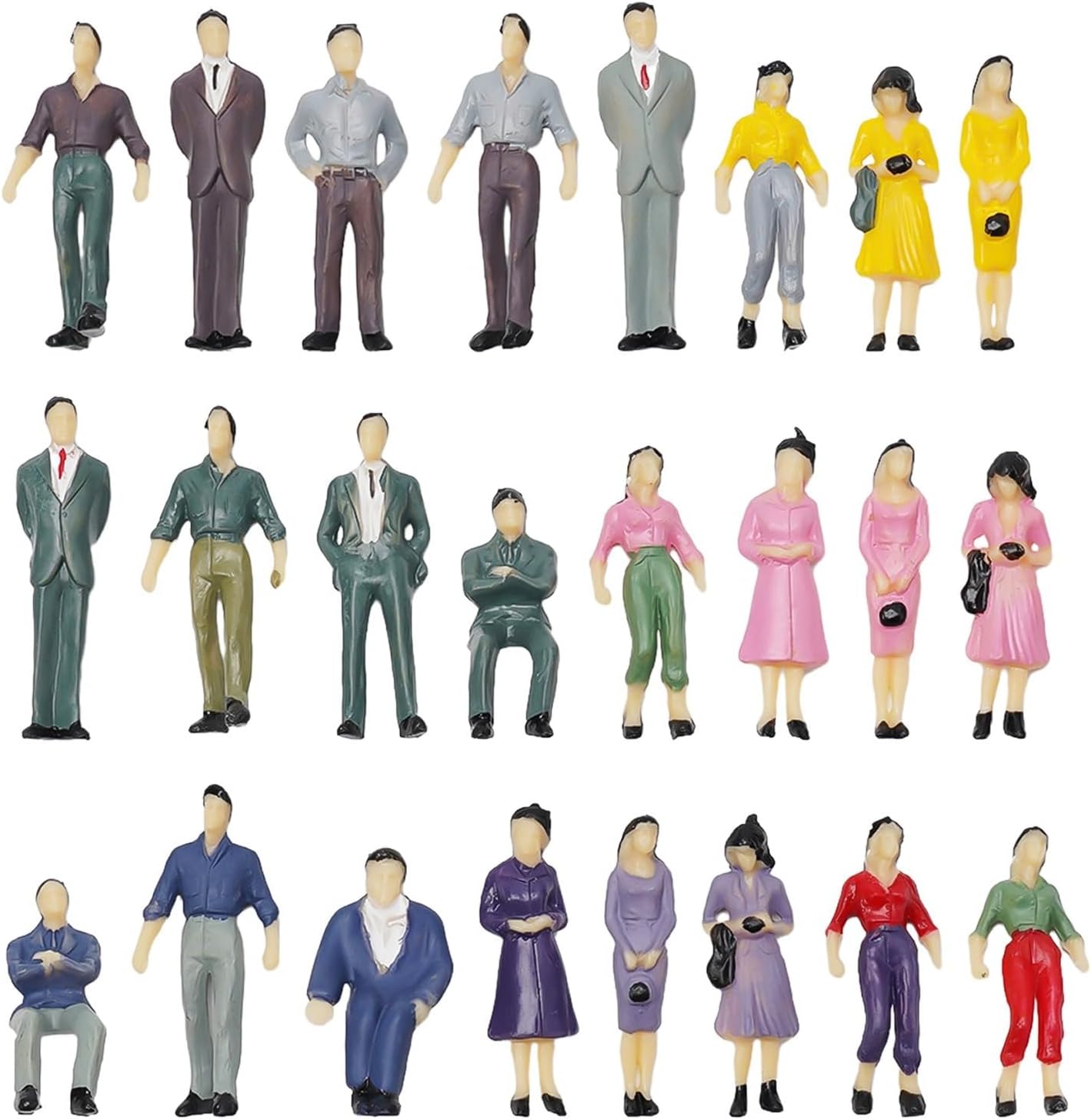 Zeroupshop 1:50 Scale Painted Model People Set, 50 Seated Standing Passenger Figures with 6 Benches for Train Railway Layout, Sand Table Models Scenery