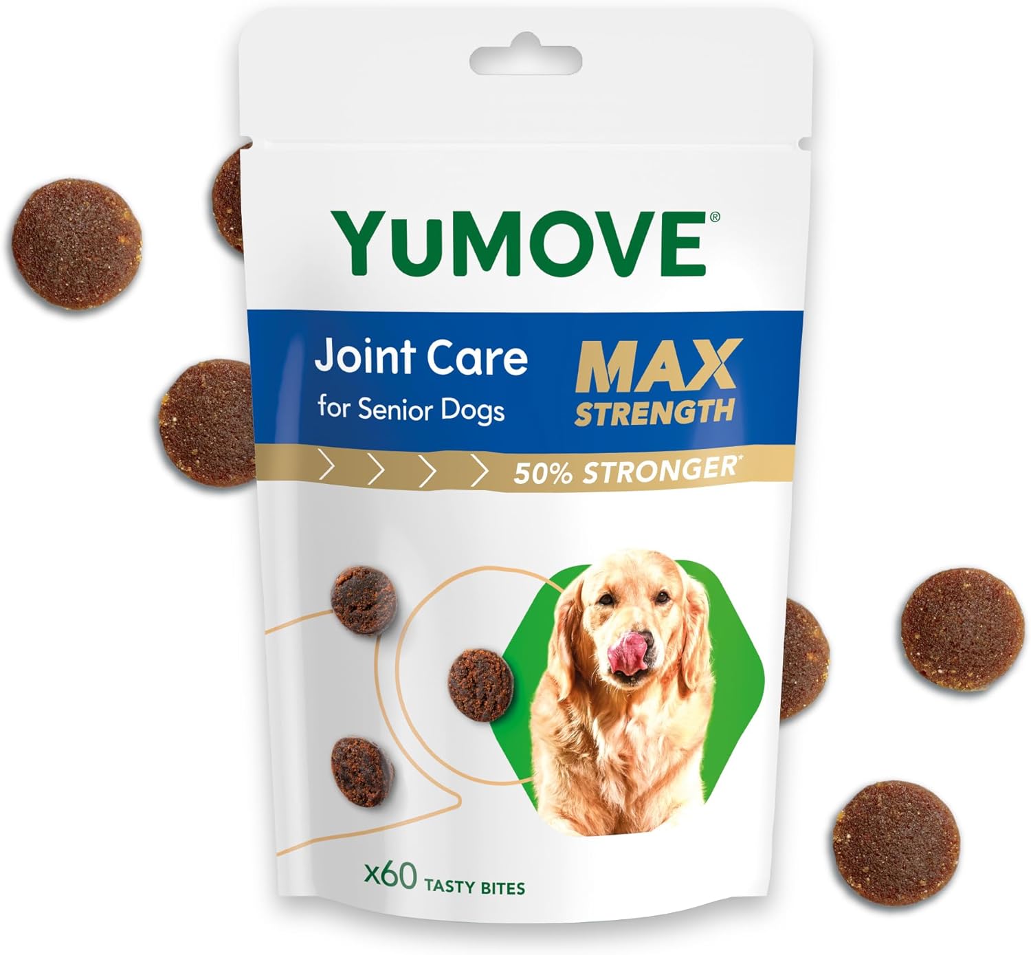 YuMOVE Max Strength Joint Supplement for Senior Dogs, Essential Dog Hip and Joint Aid for Senior Dogs with Glucosamine, Chondroitin, Green Lipped Mussel, Aged 8+, 60 Chews