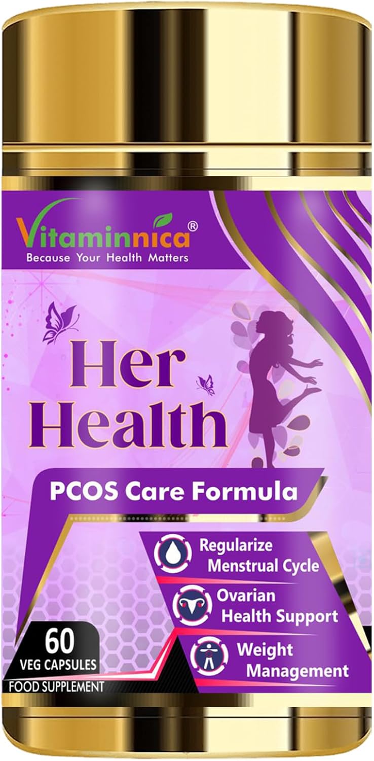 Vitaminnica Her Health PCOS Care | Myo-Inositol & D-Chiro inositol with Folic Acid | Assist Weight Management & Curb Diet Cravings| Improves Hormonal Balance | 60 Vegan Capsules 2 Months Supply