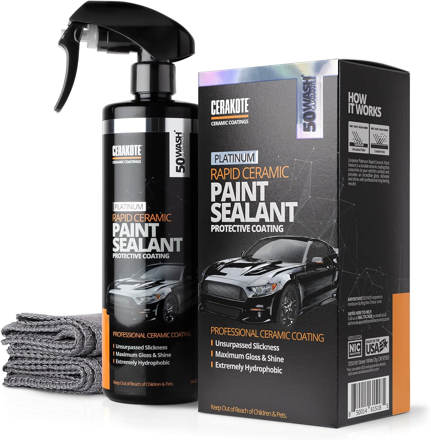 CERAKOTE® Platinum Rapid Ceramic Paint Sealant Spray (14 oz.) - Maximum Gloss & Shine – Extremely Hydrophobic – Unmatched Slickness - Ceramic Spray Coating - 50 Wash Rating