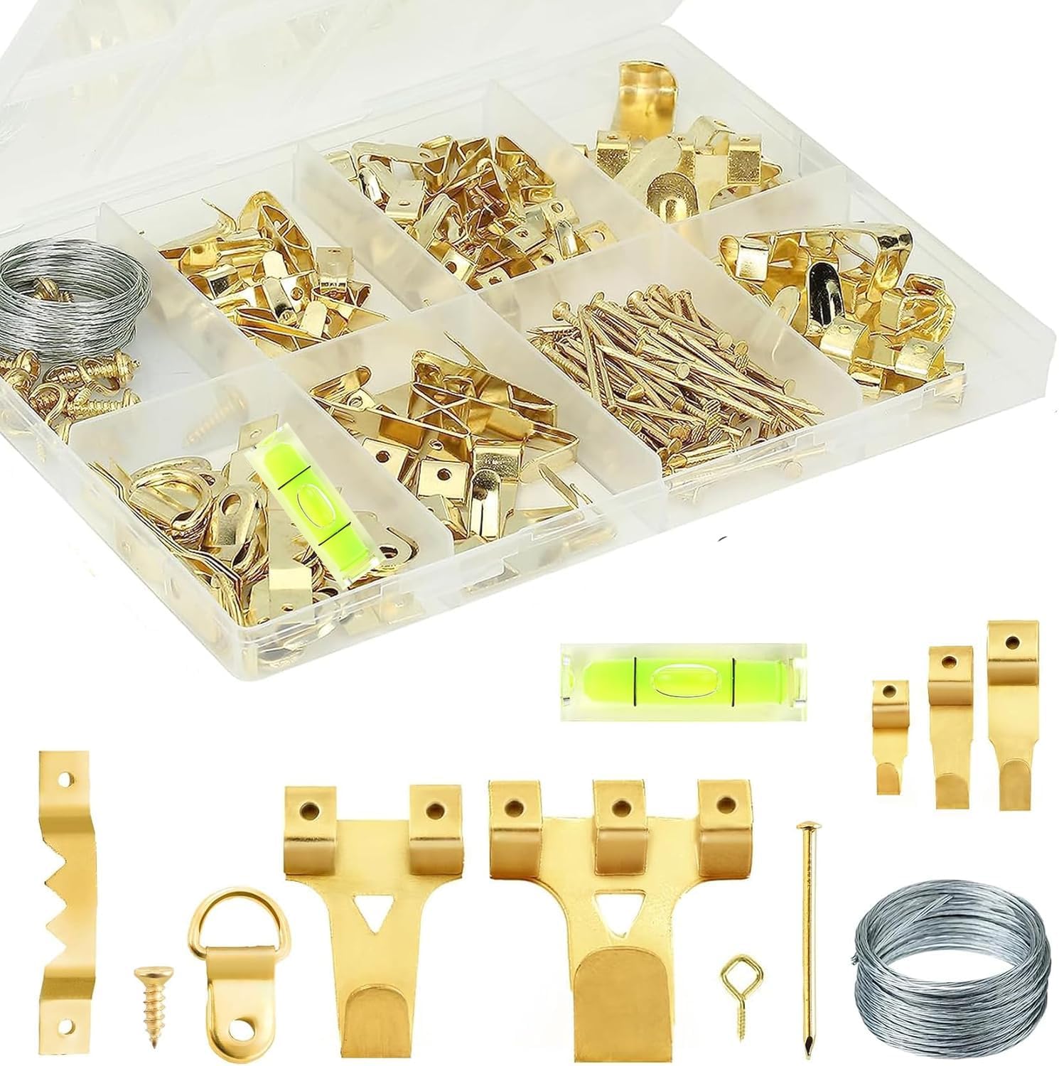 372pcs Picture Hanging Kit, Heavy Duty Picture Hooks for Frames, Picture Hanger Set with Saw Tooth, D-Ring, Nails, Screws for Mirrors, Picture Frames & Paintings Plasterboard Walls-75lbs